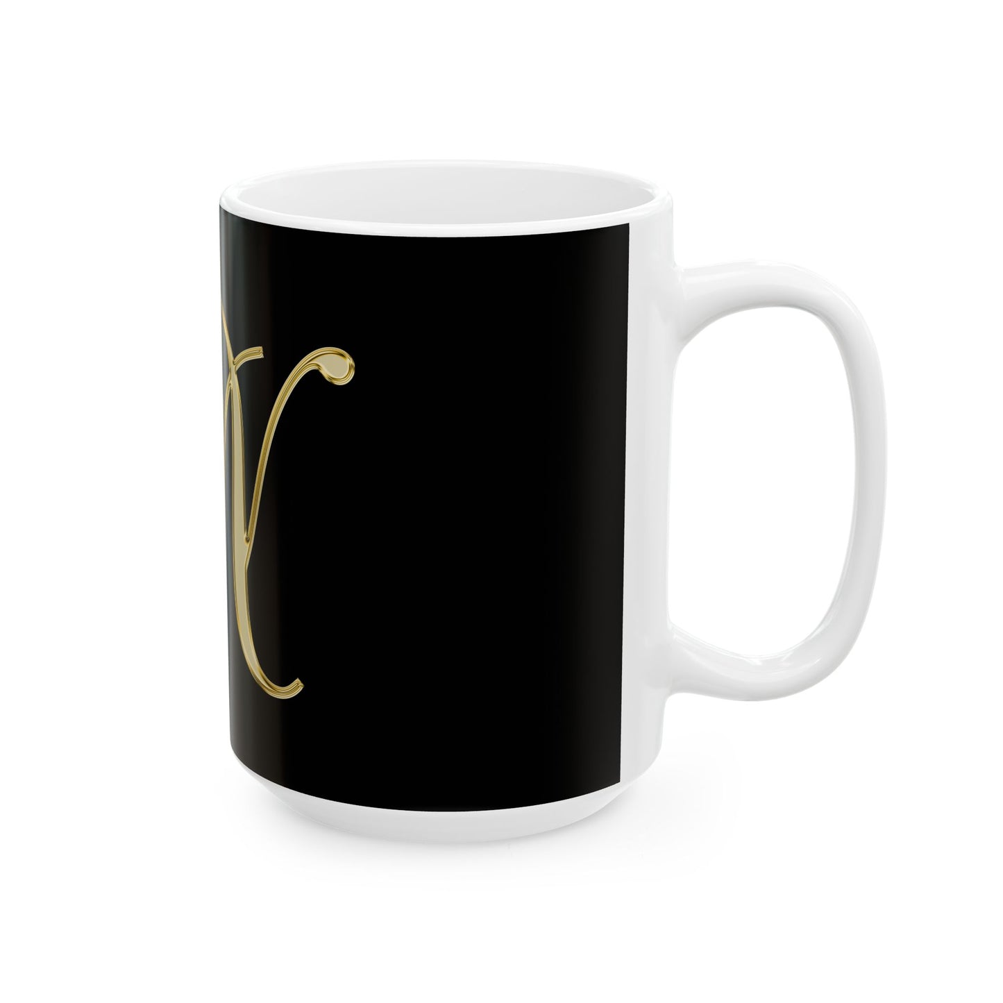 Monogram N Ceramic Mug — Gold Script Initial on Black (11oz & 15oz)