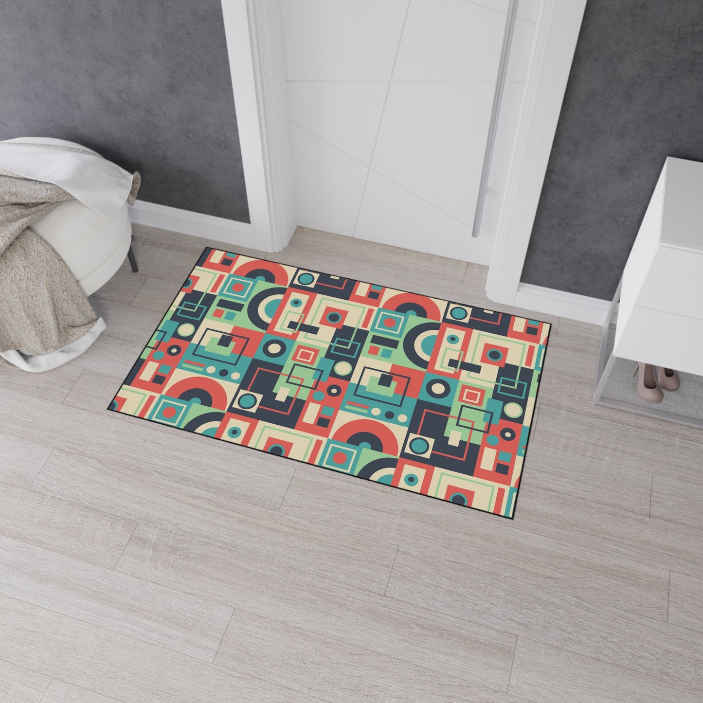 Retro Geometric Heavy Duty Floor Mat — Mid-Century Modern Entryway Rug