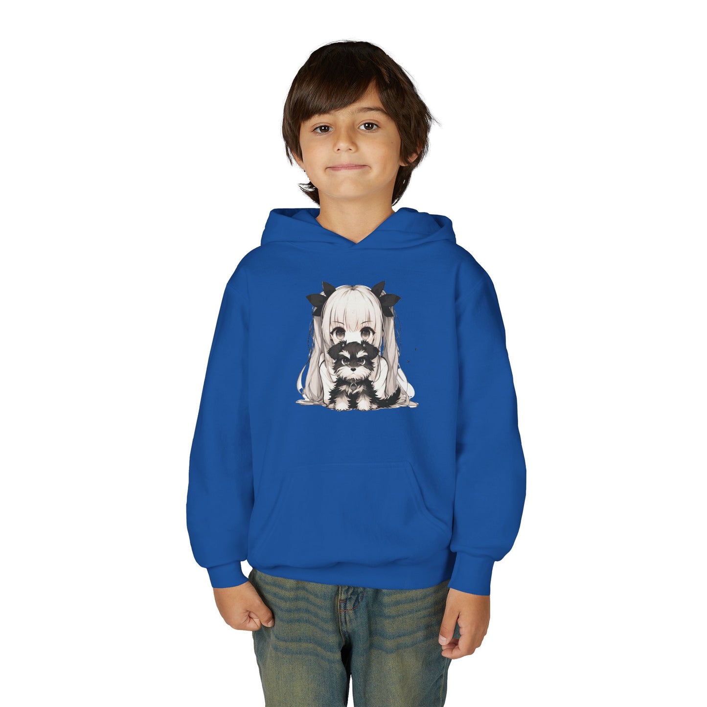 Cute Anime Girl & Puppy Youth Hoodie — Kawaii Kids Pullover for Anime Fans