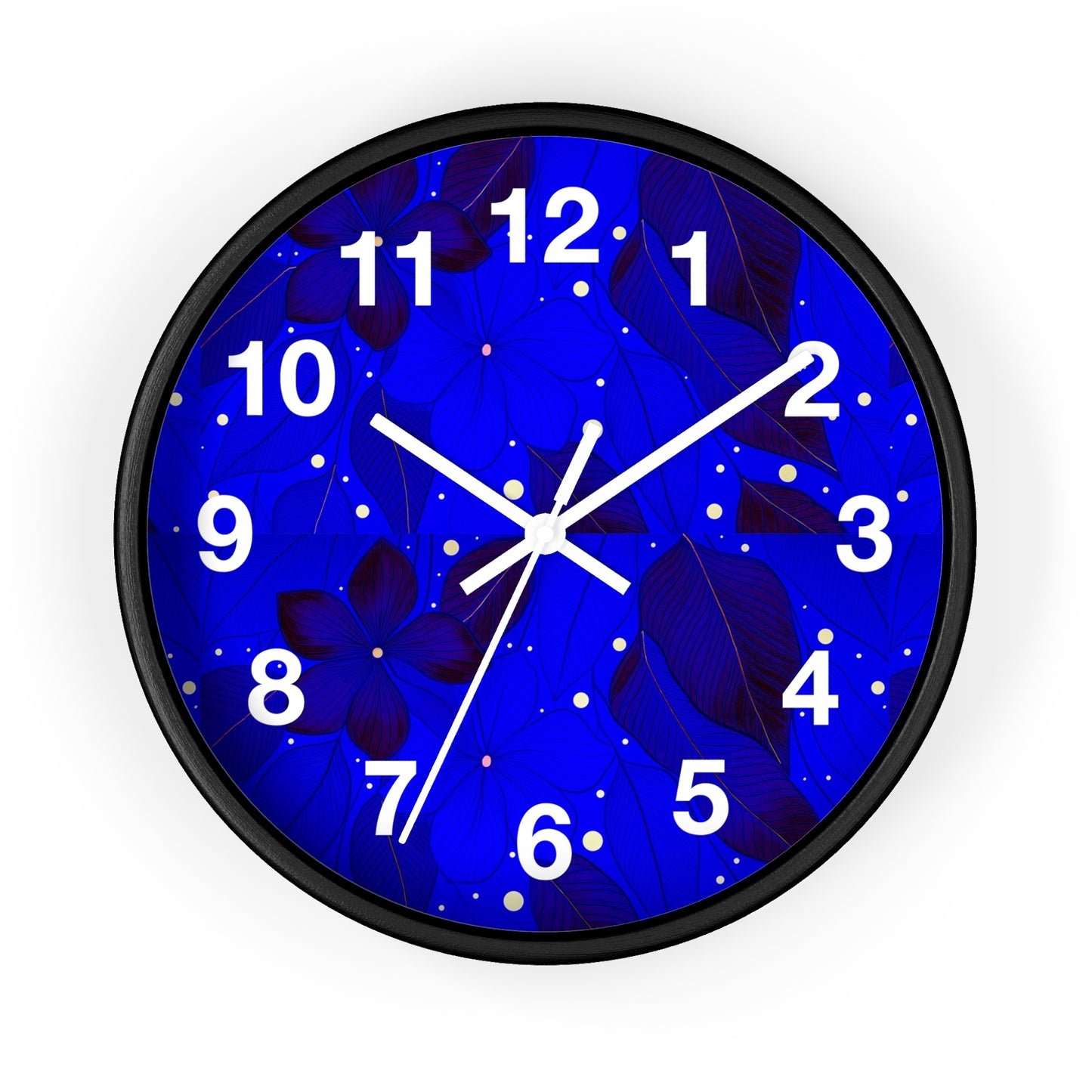 Elegant Floral Blue Wall Clock, Home Decor, Gift for Her, Modern Design, Office Timepiece, Blue Accent Clock