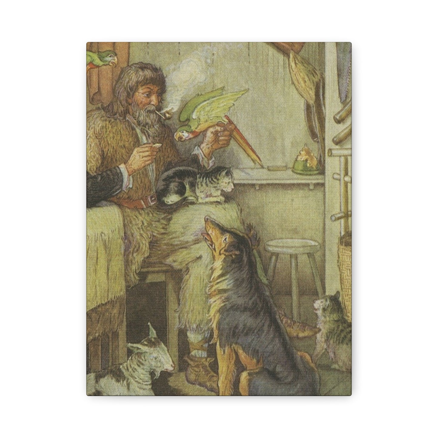Vintage Cottage Animal Illustration Matte Canvas Print
