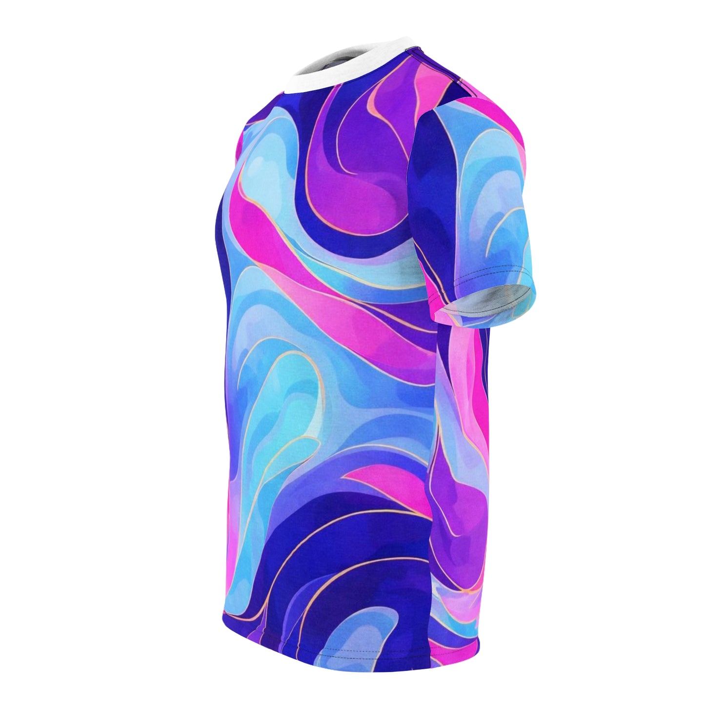 Abstract Swirl Tee — Vibrant Blue & Pink All-Over Print