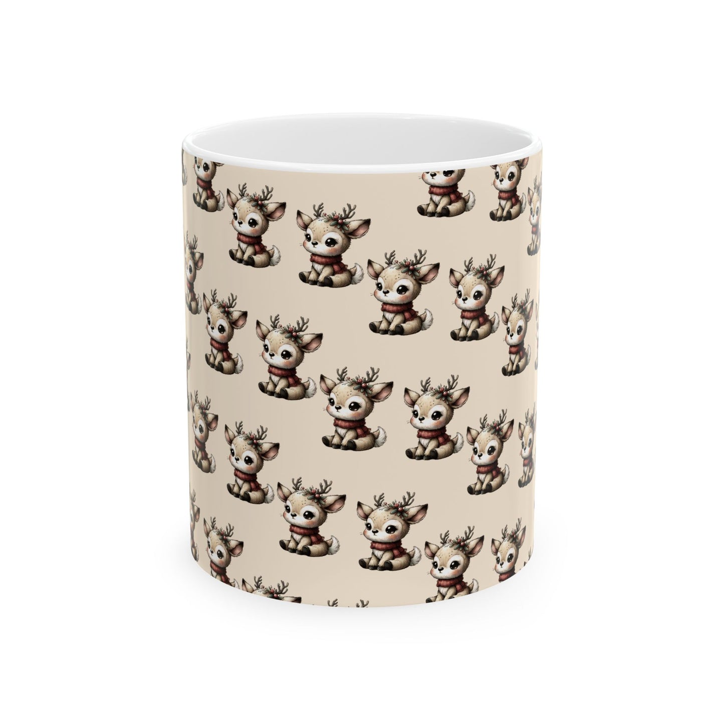 Cute Reindeer Pattern Ceramic Mug – Christmas Holiday Coffee Cup (11oz, 15oz)