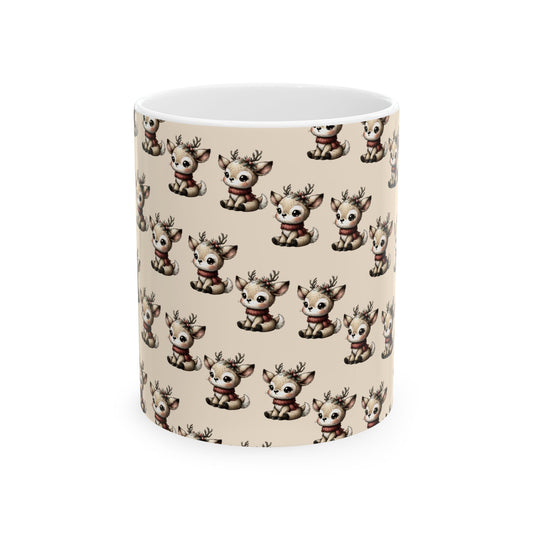 Cute Reindeer Pattern Ceramic Mug – Christmas Holiday Coffee Cup (11oz, 15oz)