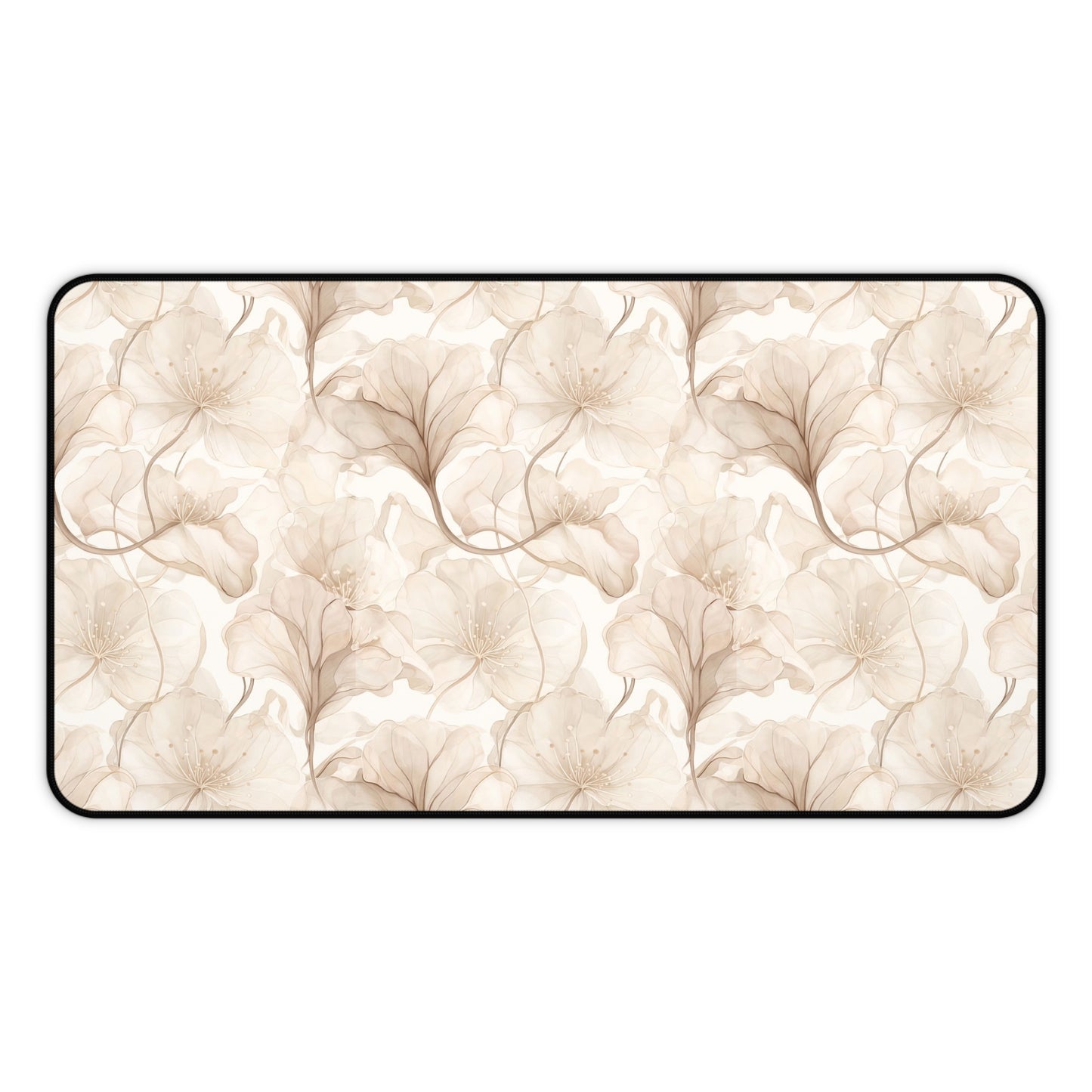 Floral Beige Desk Mat — Neutral Watercolor Ginkgo Mousepad