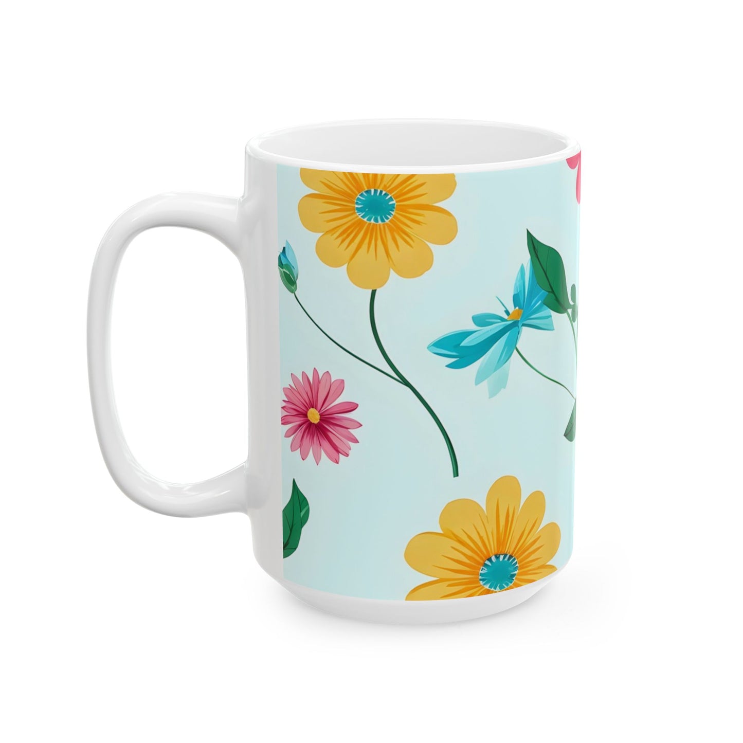 Floral Pattern Ceramic Mug — Colorful Spring Flowers 11oz & 15oz
