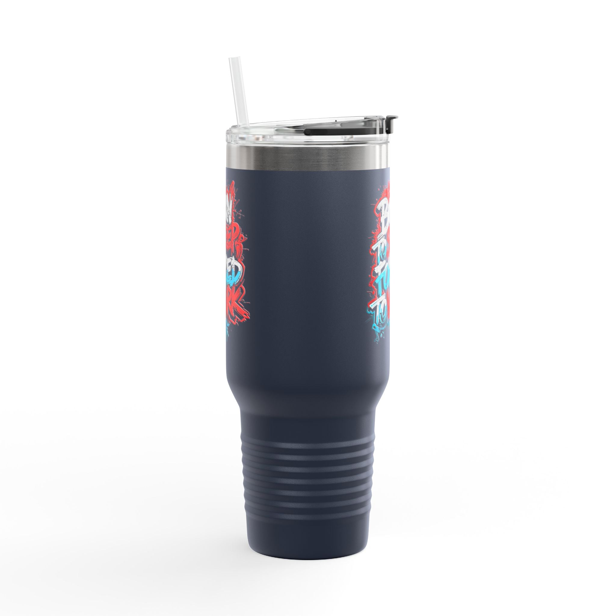 40oz Insulated Travel Mug — 'Born to Sleep, Forced to Work' Graffiti Design