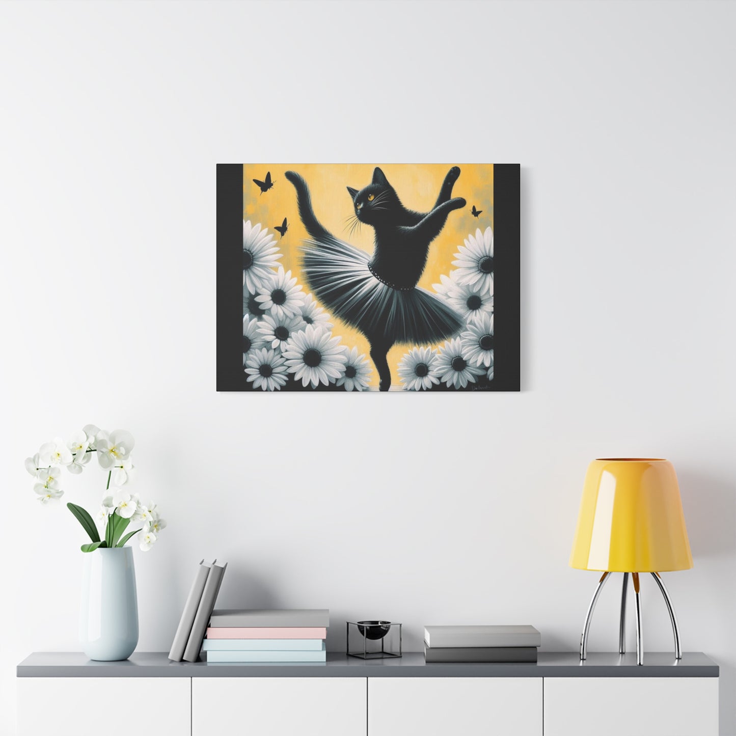 Ballet Black Cat Canvas Print — Whimsical Cat Ballerina Wall Art