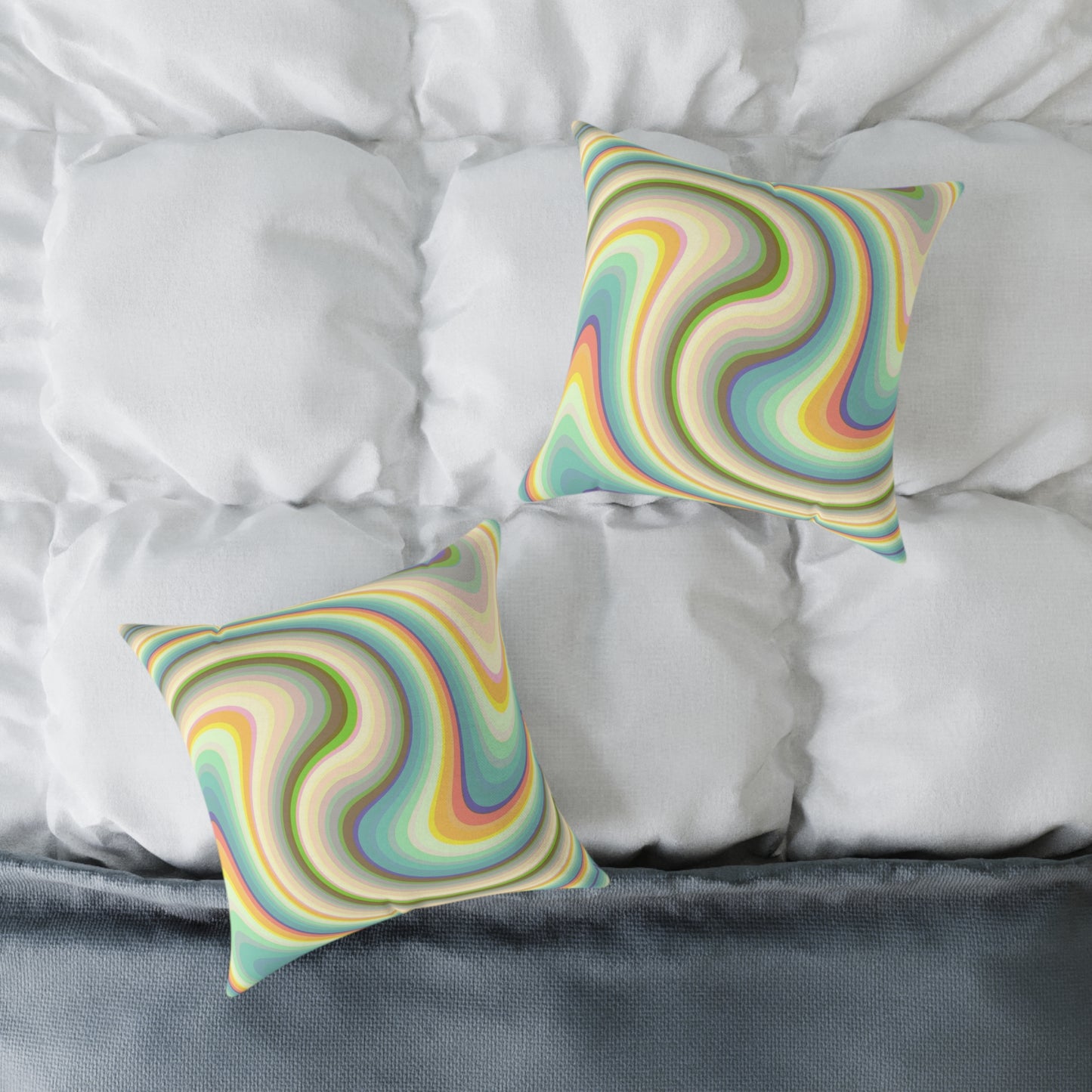 Swirl Retro Throw Pillow — Psychedelic Pastel Wave Decorative Cushion