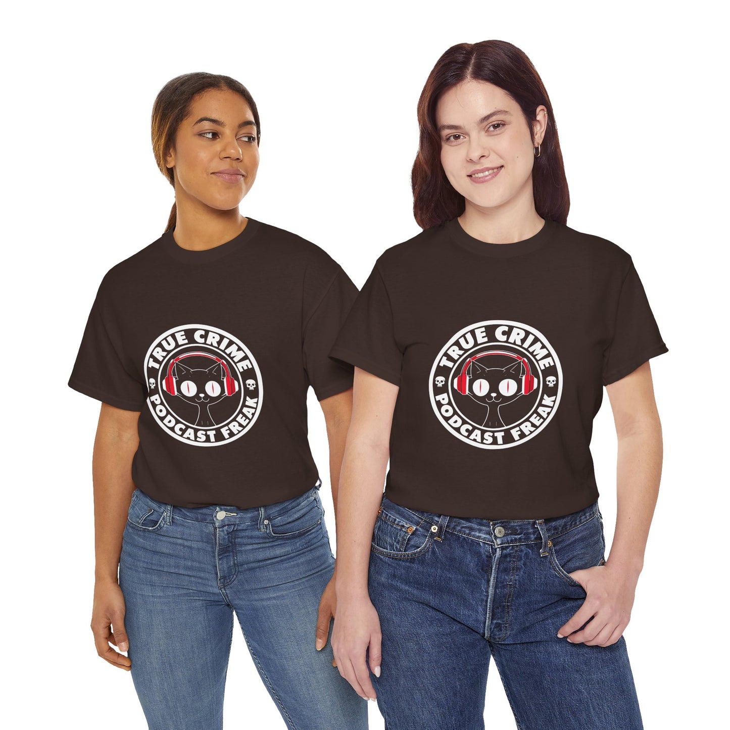 True Crime Podcast Tee — Cat with Headphones Logo