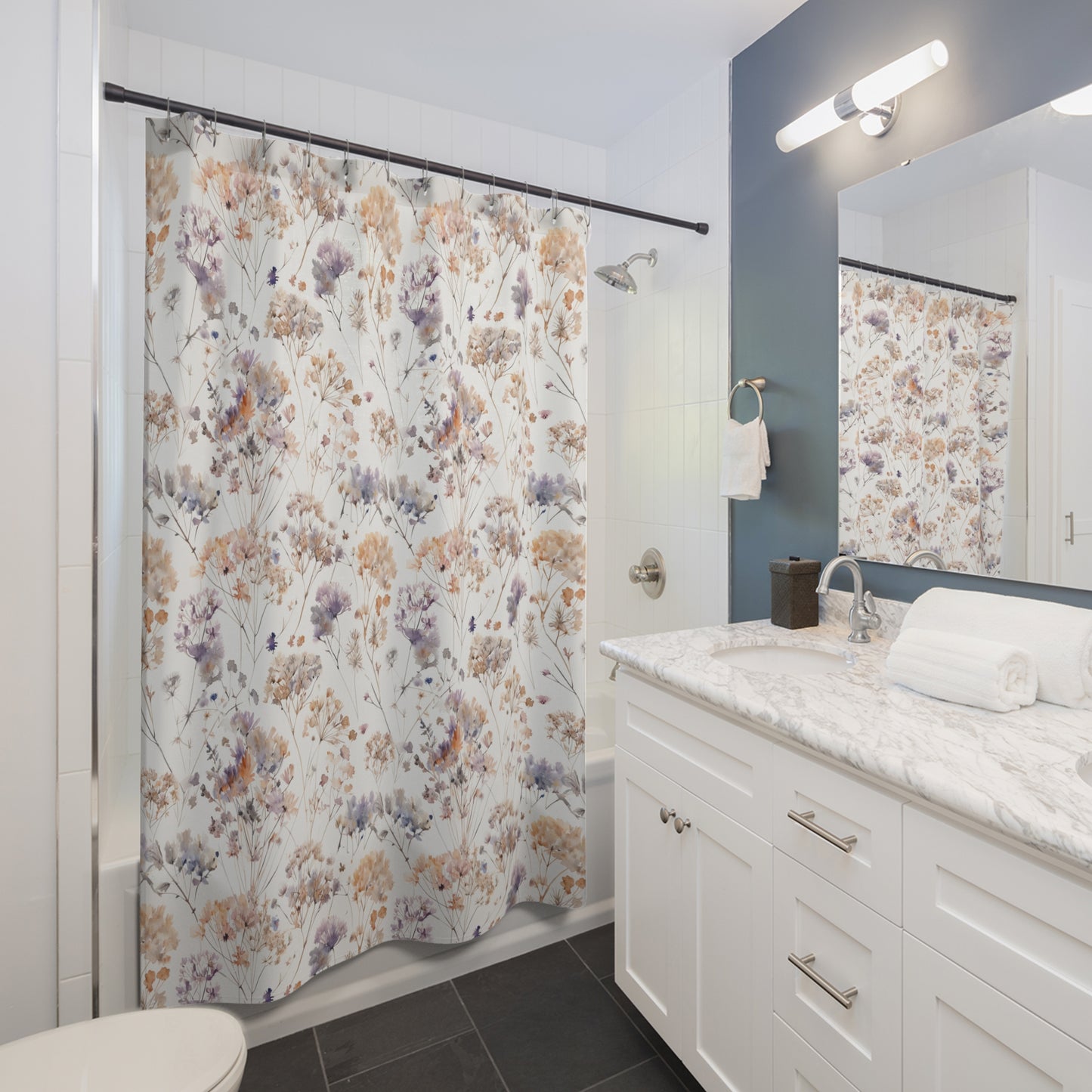 Shower Curtain — Soft Pastel Wildflower Floral Bathroom Curtain