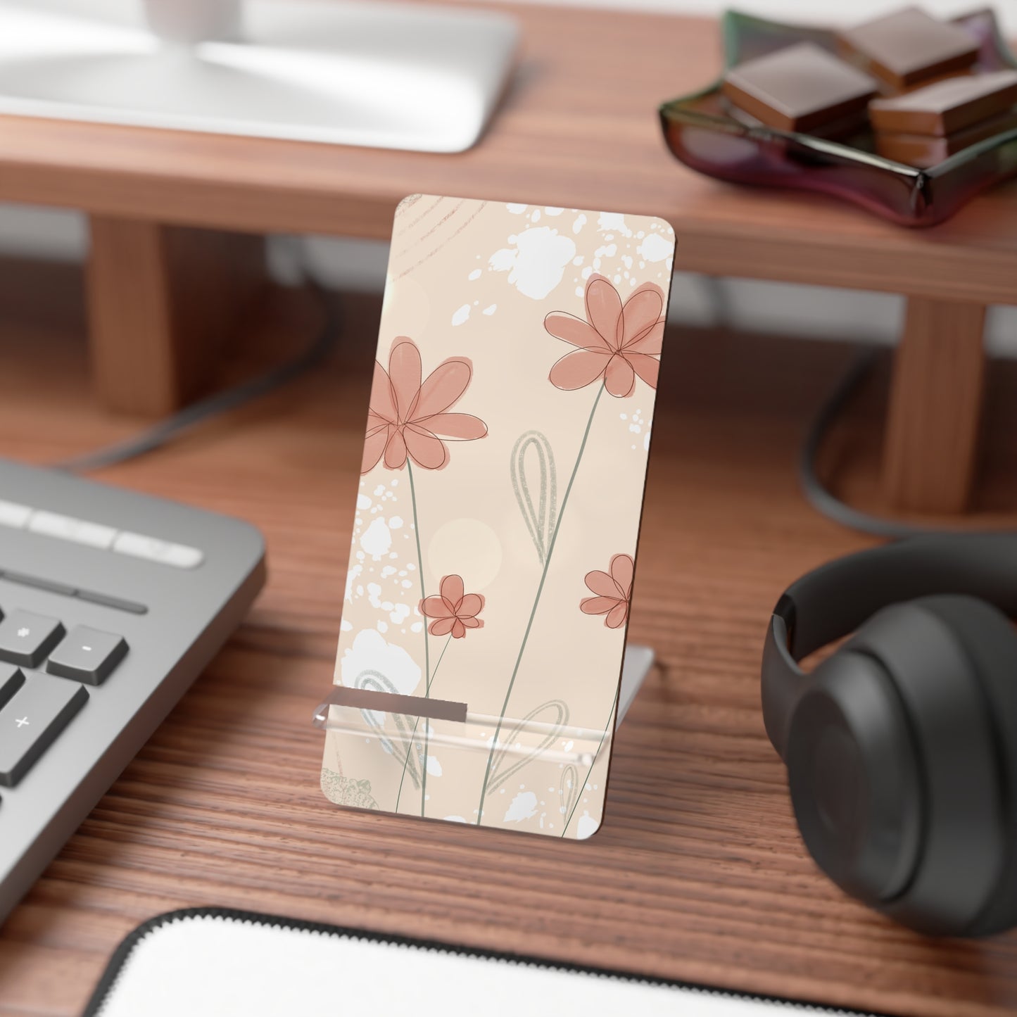 Floral Smartphone Stand – Foldable Mobile Display Holder with Pink Daisy Design
