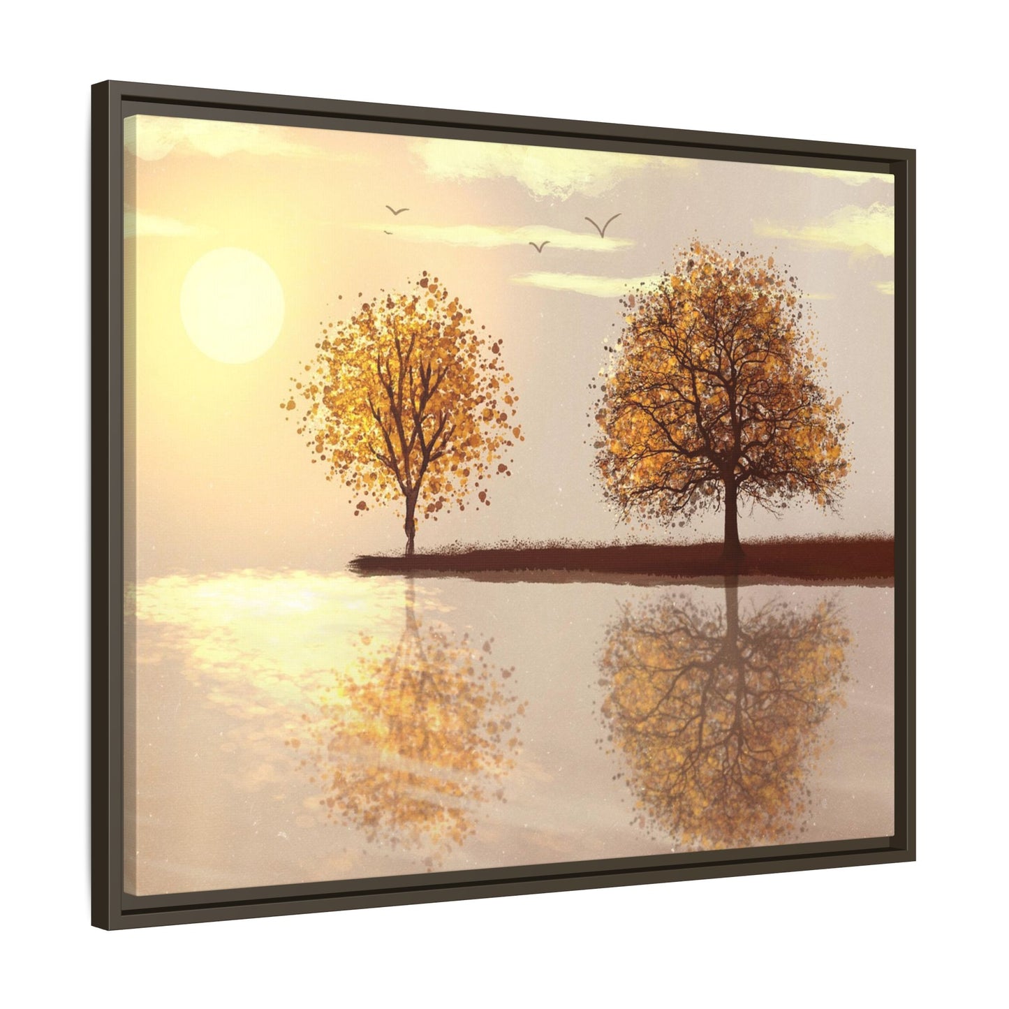 Framed Matte Canvas Wall Art — Golden Autumn Trees Reflection