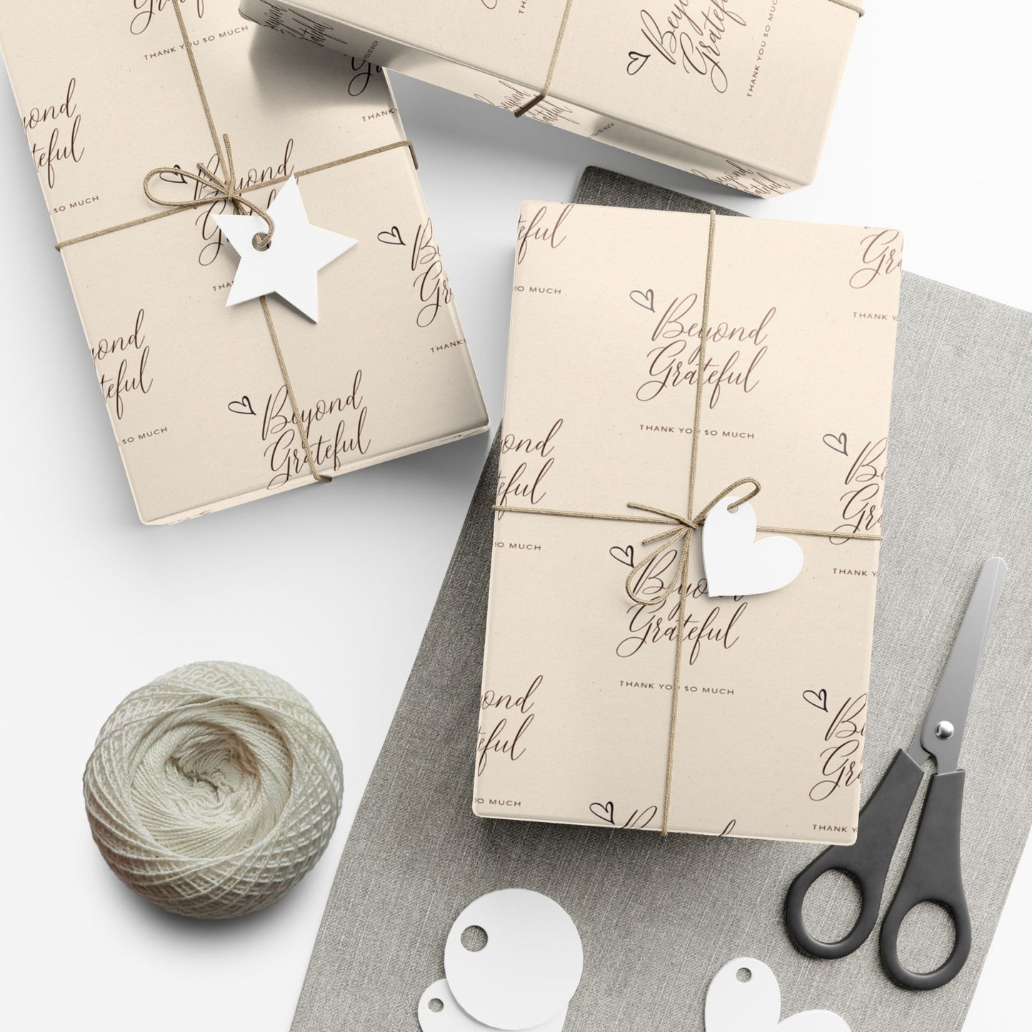 Gift Wrap Paper - “Beyond Grateful” Script Pattern | Neutral Thank You Wrapping Sheets