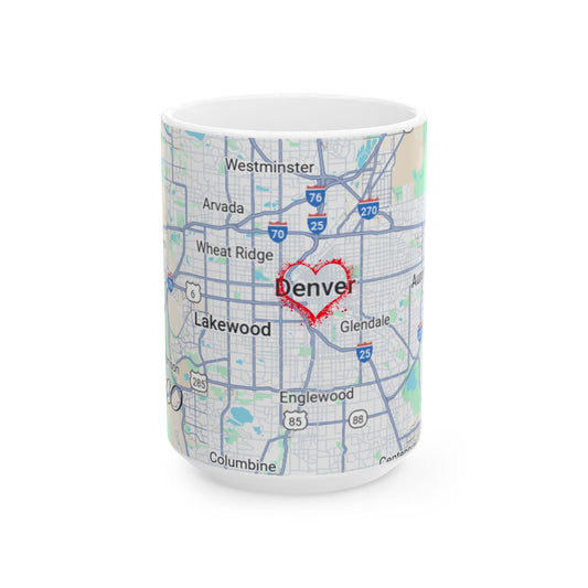 Personalized Denver Map Ceramic Mug - Custom Coffee Cup, Great Gift for Coffee Lovers, Home Decor, Moving Away, Housewarming, Road Trip