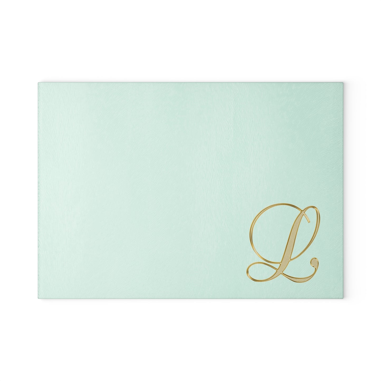 Monogram Glass Cutting Board – Mint with Gold Script 'L'