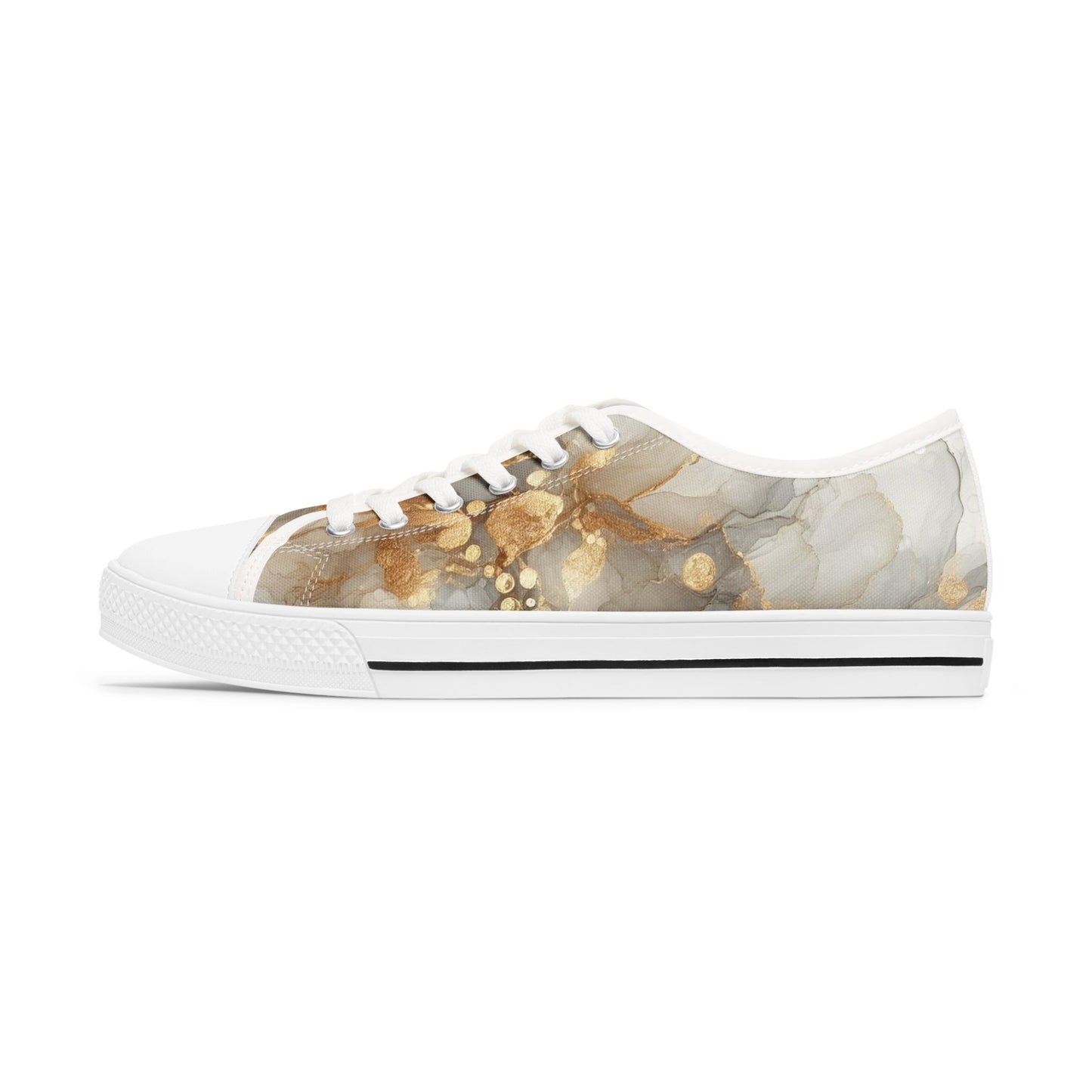 Gold Marble Women's Low Top Sneakers — Abstract Metallic Swirl Casual Shoes