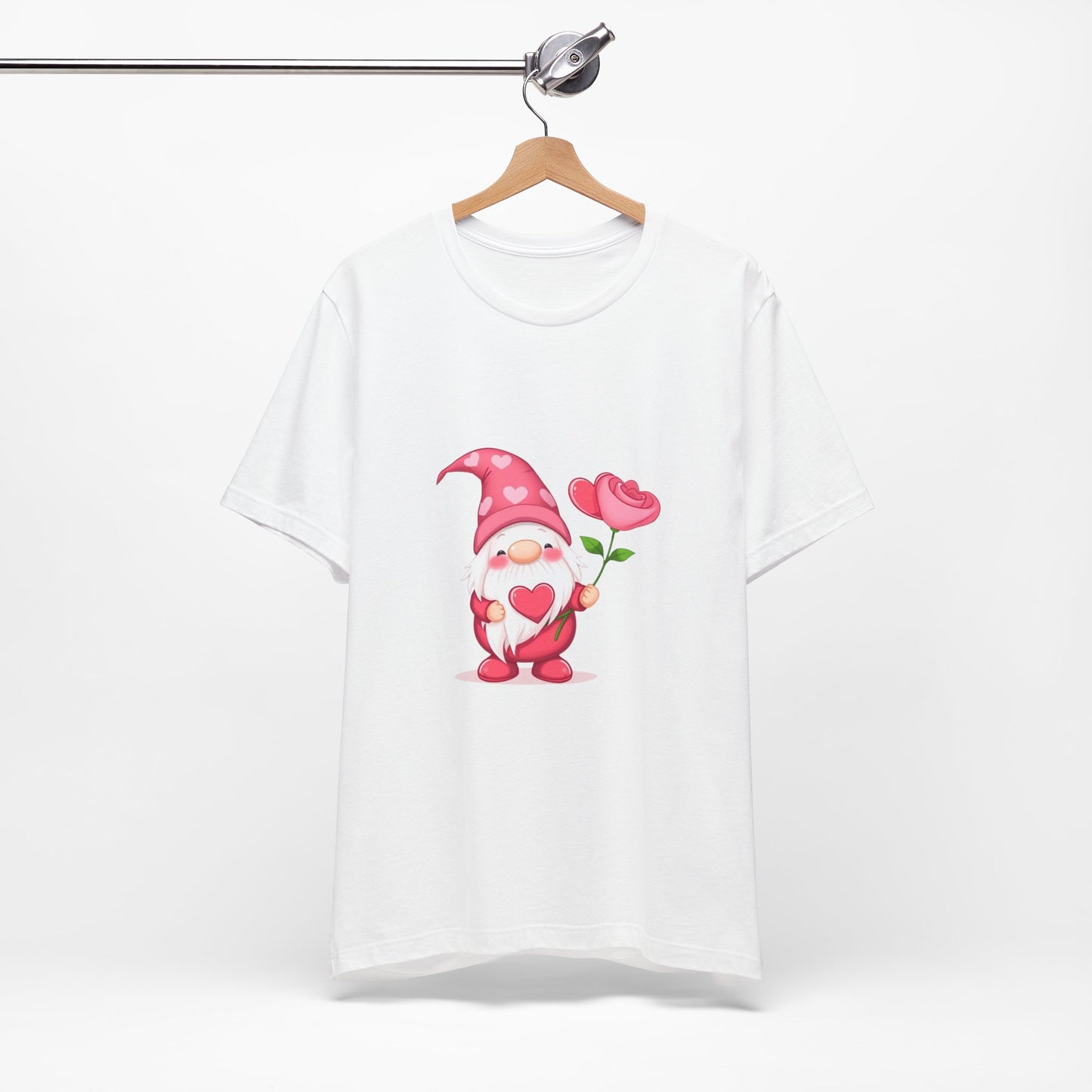Valentine Gnome T‑Shirt — Cute Pink Gnome Holding Rose Tee