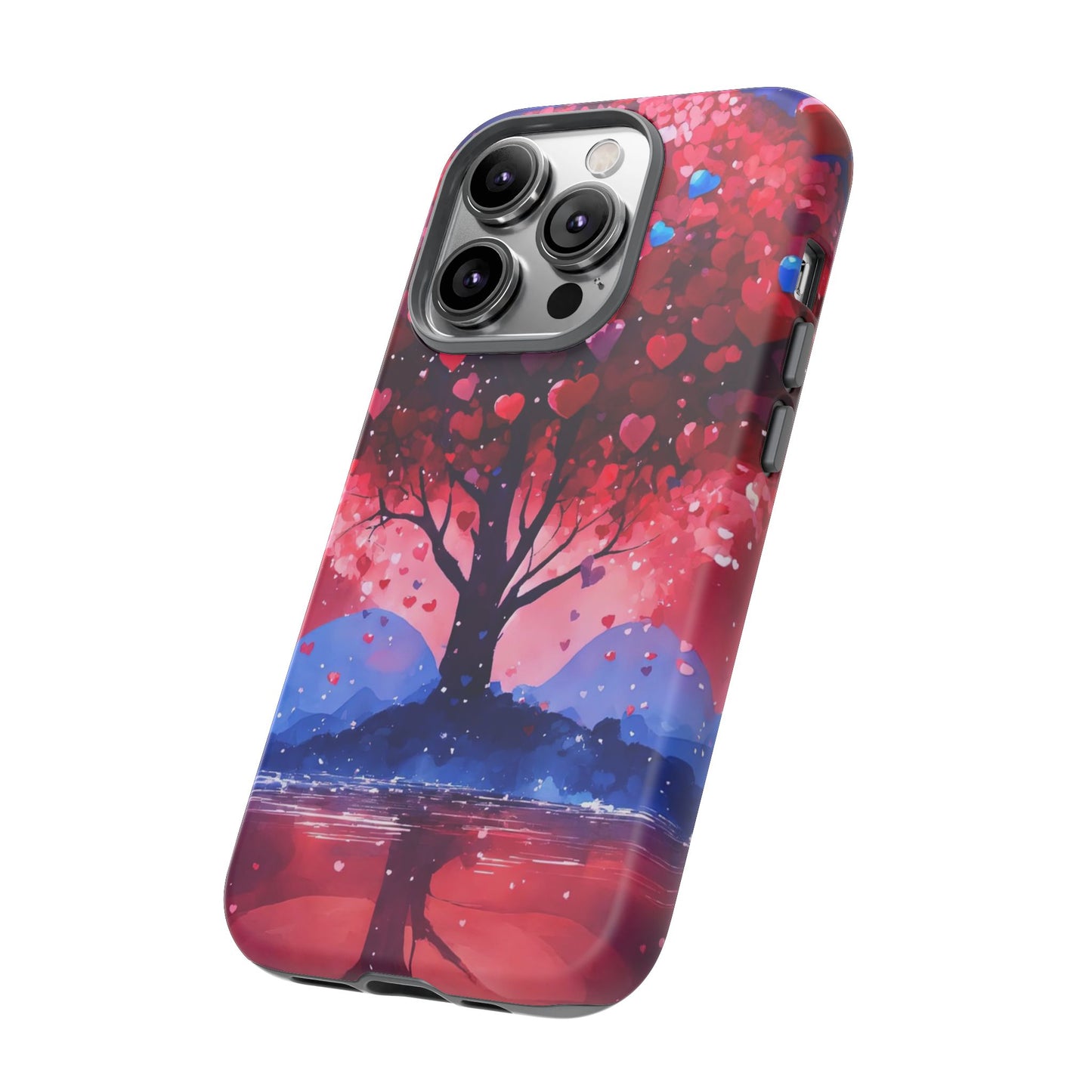 Heart Tree Phone Case — Romantic Red & Blue Protective Tough Case