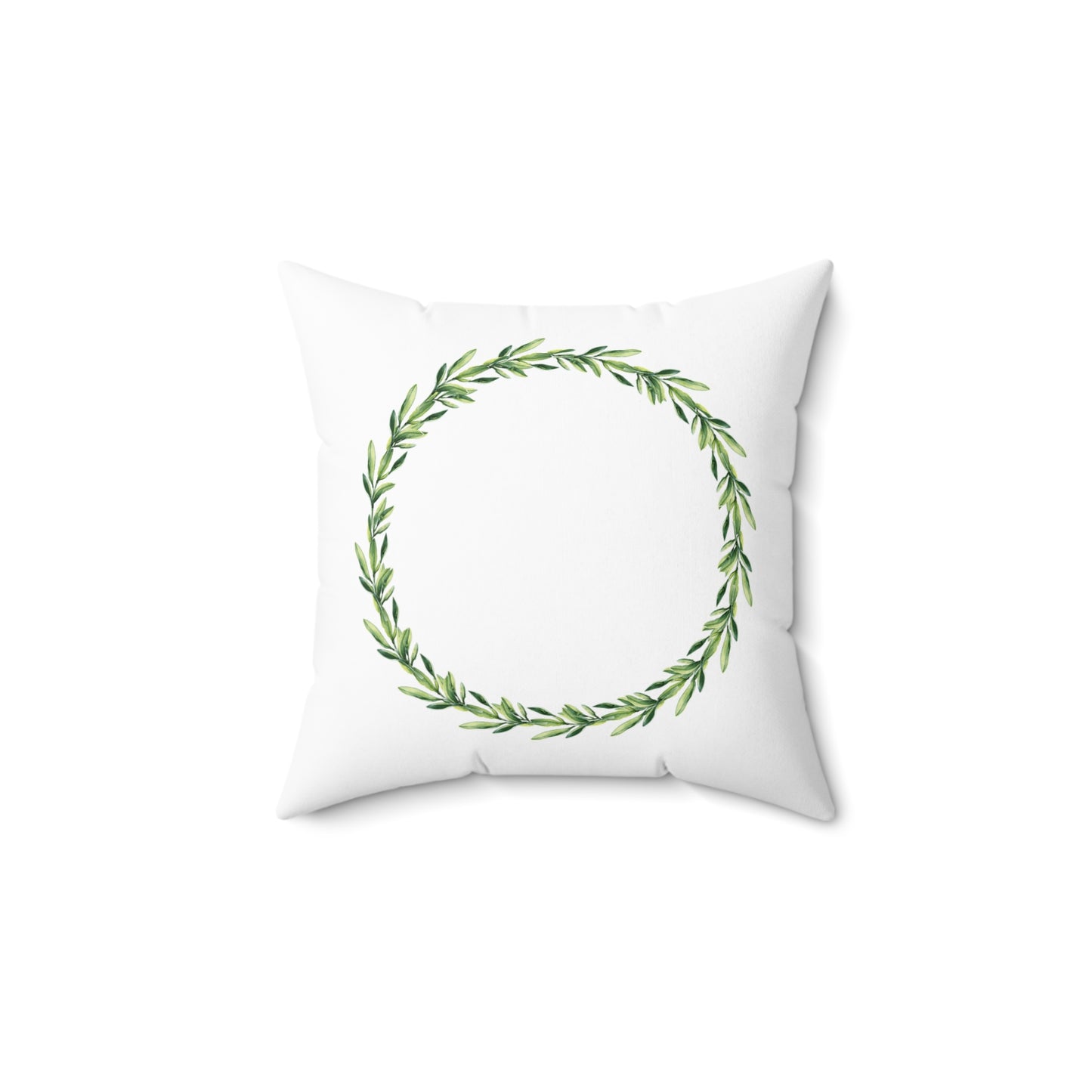 Green Laurel Wreath Decorative Pillow — Botanical Farmhouse Throw Pillow