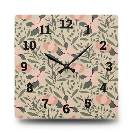 Floral Acrylic Wall Clock - Nature-Inspired Home Decor, Bohemian Wall Art