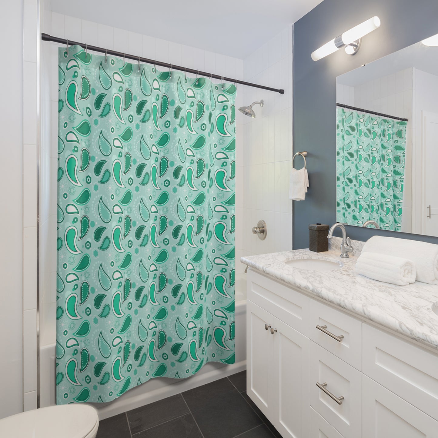 Aqua Teardrop Shower Curtains, Modern Bathroom Decor, Rainy Day Theme, Eco-Friendly Shower Curtain, Gift for Homeowners, Bath Accessories
