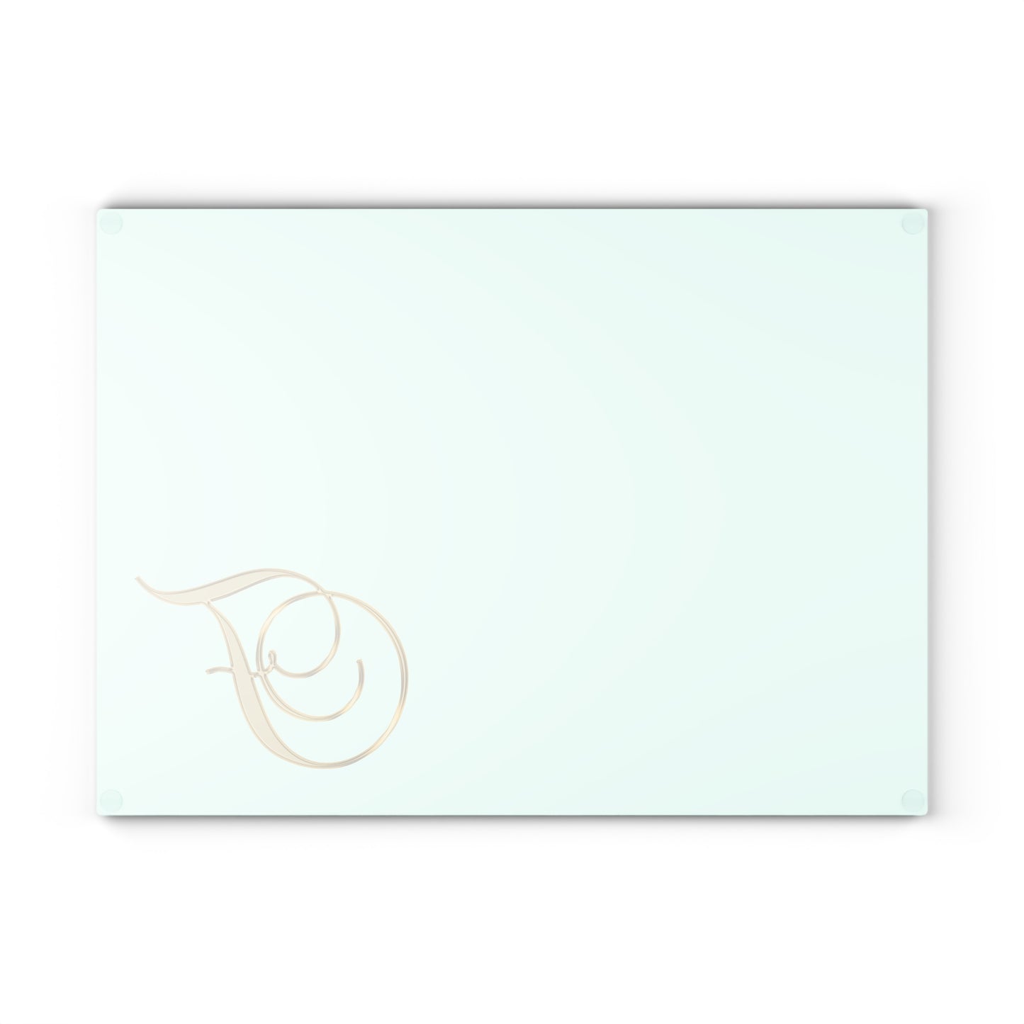 Monogram Glass Cutting Board — Elegant Gold Script "F" on Mint