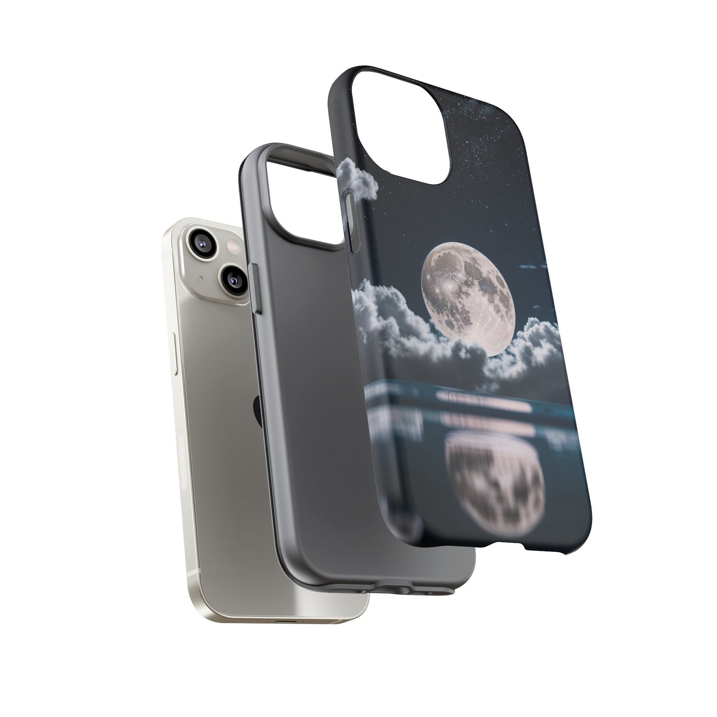Moonlit Reflection Phone Case — Night Sky Moon & Clouds Tough Case