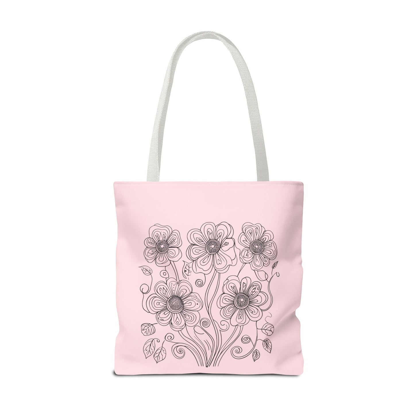 Floral Doodle Pink Tote Bag — Hand-Drawn Flower Design
