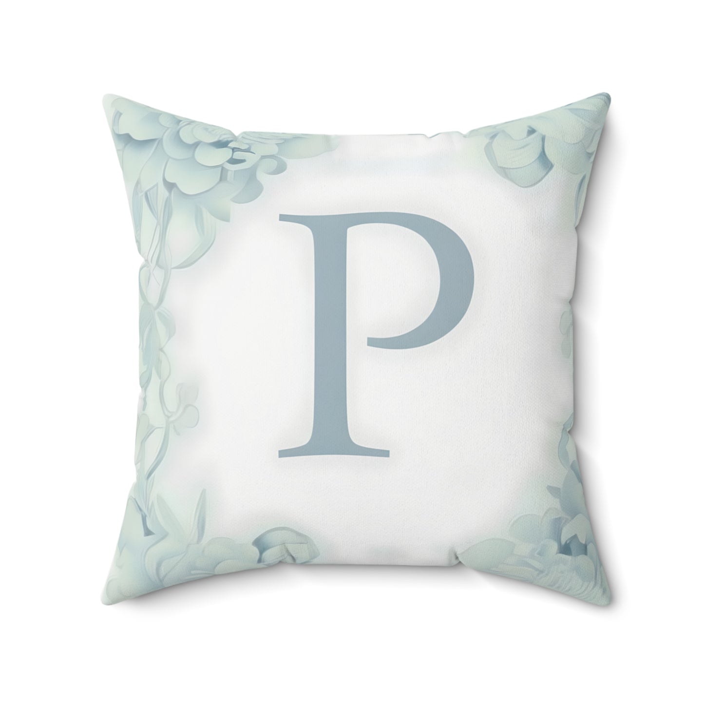 Monogram P Floral Border Pillow — Personalized Letter Accent Cushion