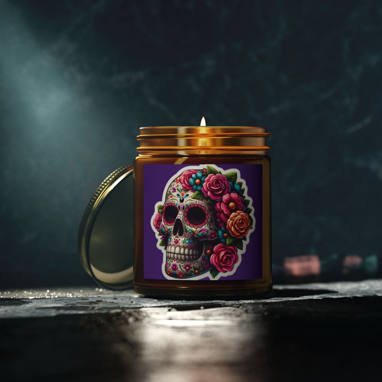 Day of the Dead Sugar Skull Scented Candle — Coconut Apricot Wax (4oz & 9oz)