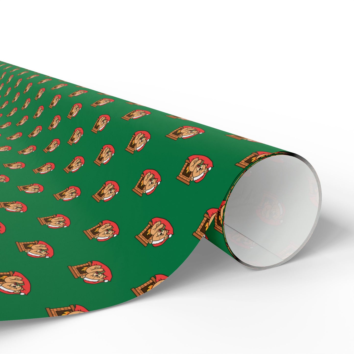 Christmas Green Wrapping Paper Roll with Festive Santa Face Pattern