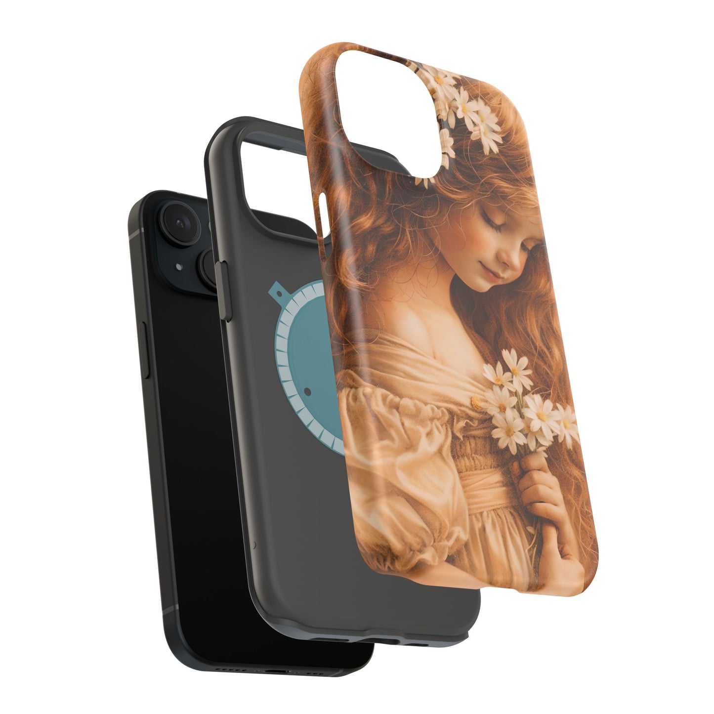 Vintage Floral Girl Magnetic Impact Phone Case — Protective iPhone Cover with Sepia Art