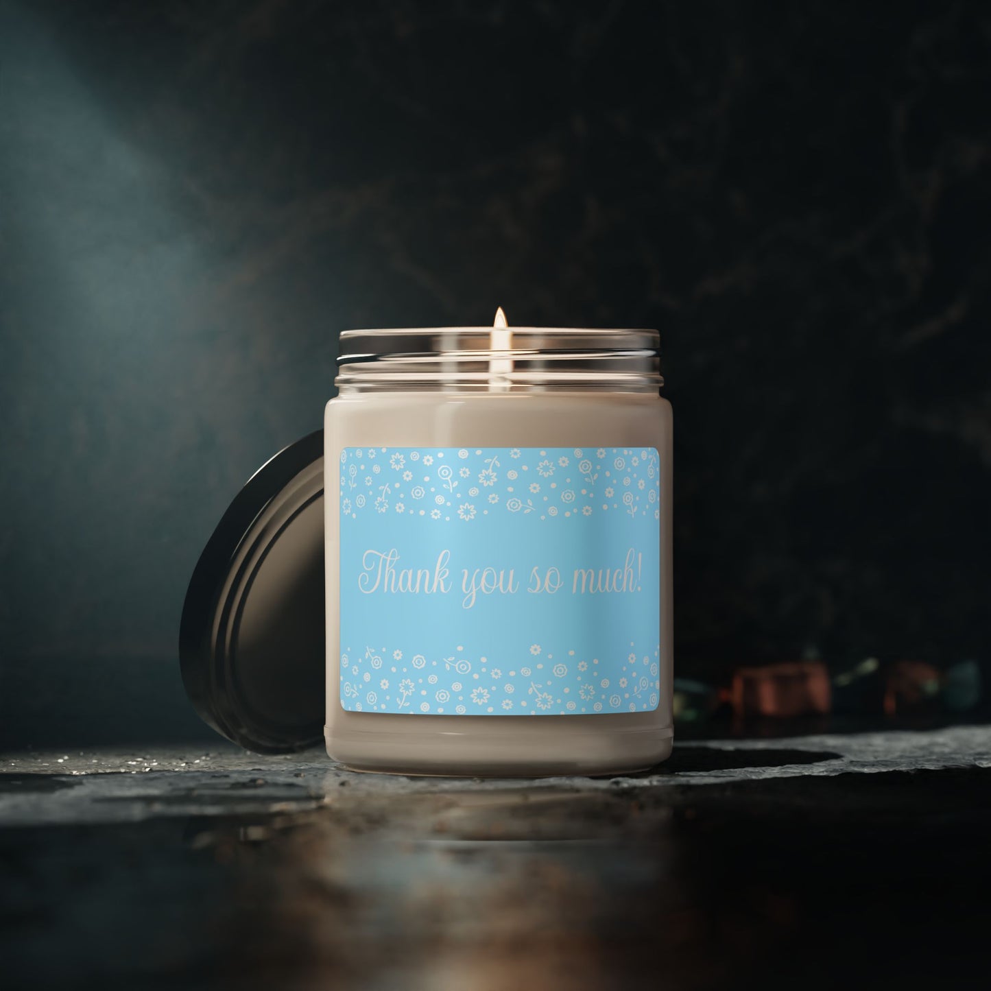 Thank You Soy Candle — 9oz Scented Candle Gift (Blue Floral Label)