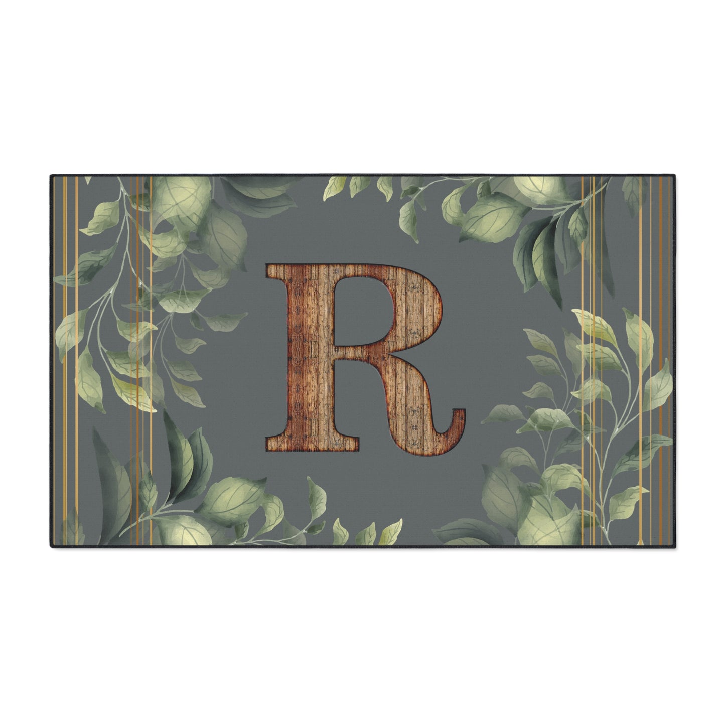 Personalized Monogram Floor Mat - Rustic Wood 'R' with Greenery Welcome Rug - Letter R