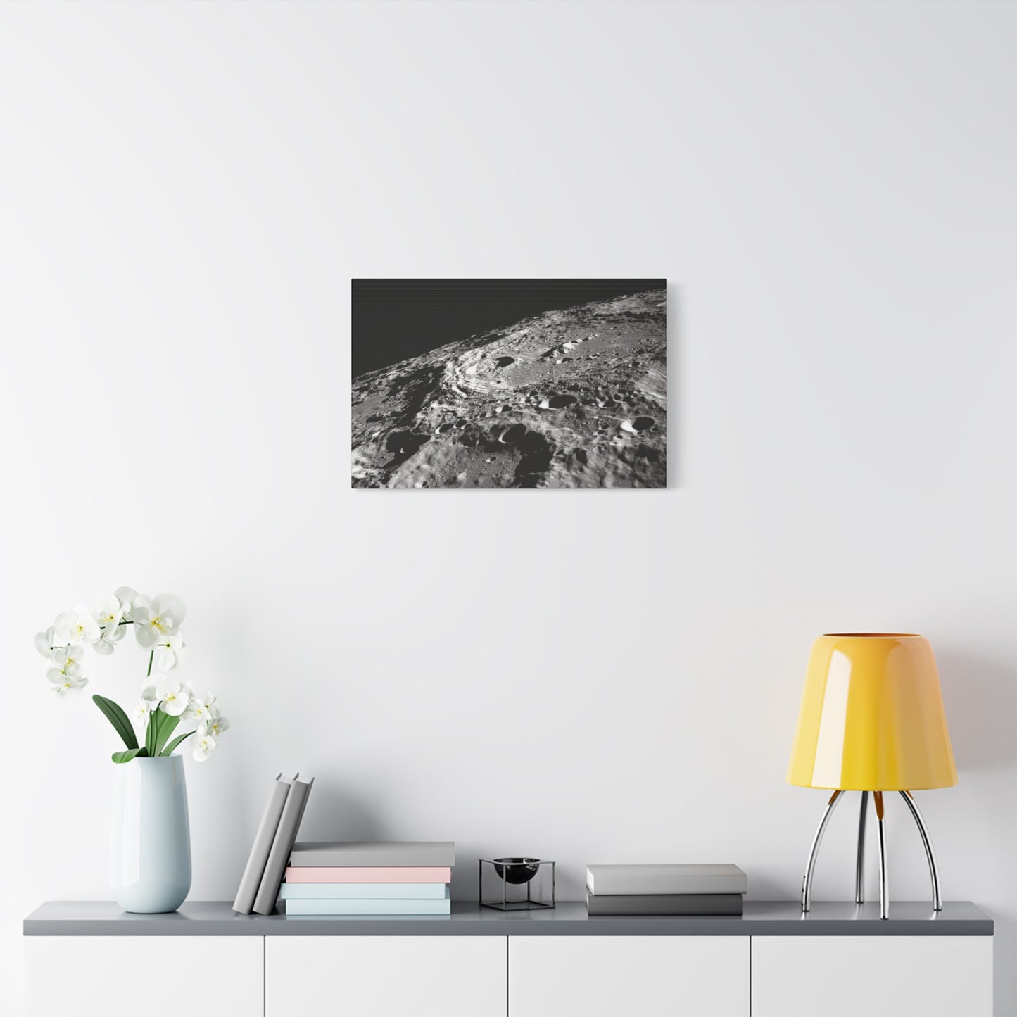 Lunar Surface Matte Canvas Print — Black & White Moon Crater Wall Art