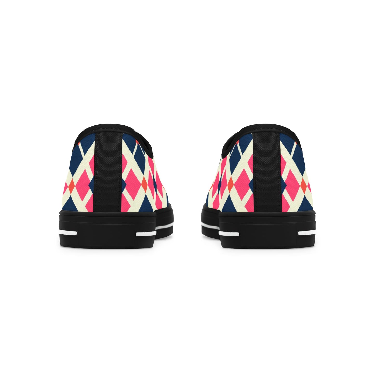 Argyle Pattern Low Top Sneakers — Pink Navy Geometric Casual Shoes