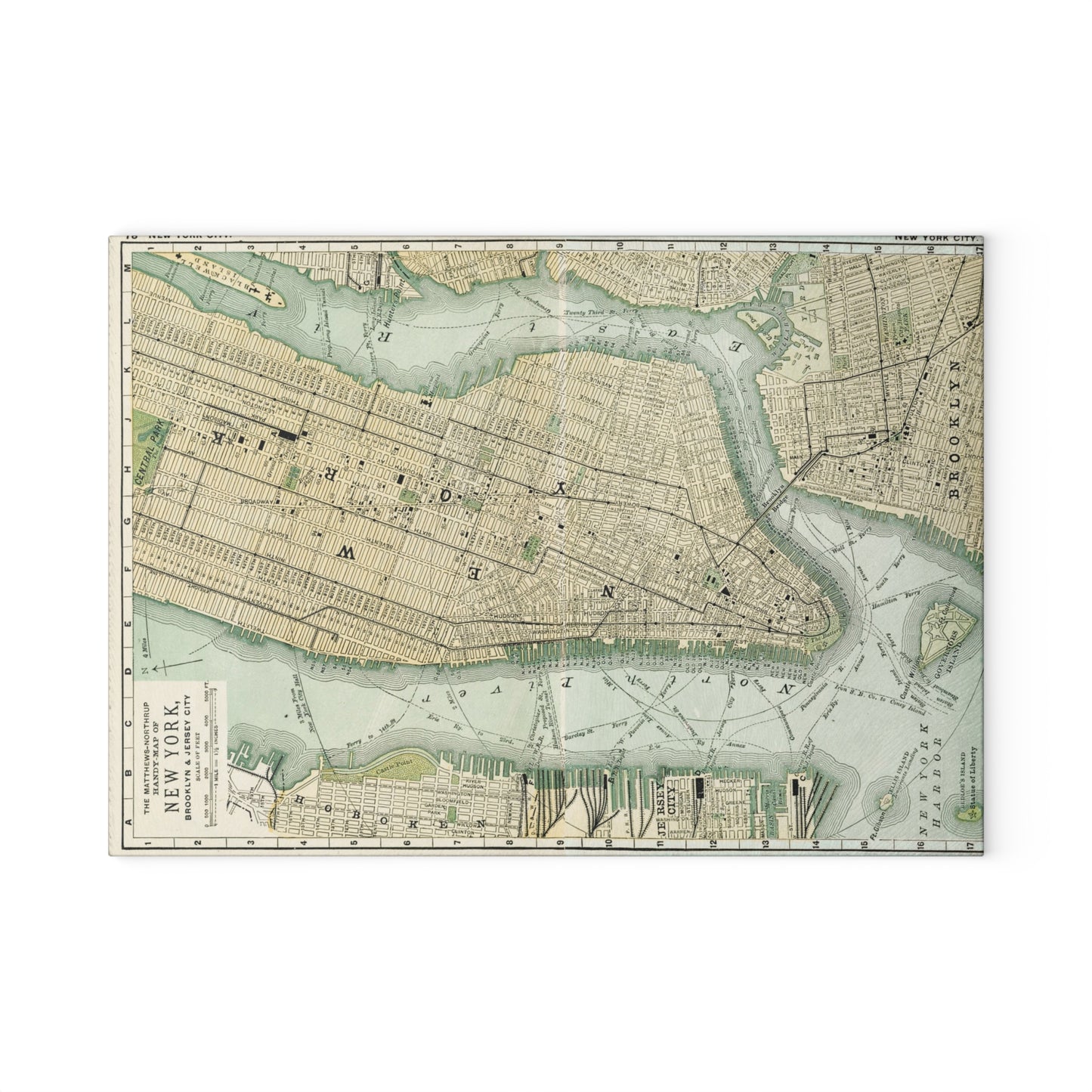 Vintage Map Glass Cutting Board — Antique New York City Map Kitchen Board