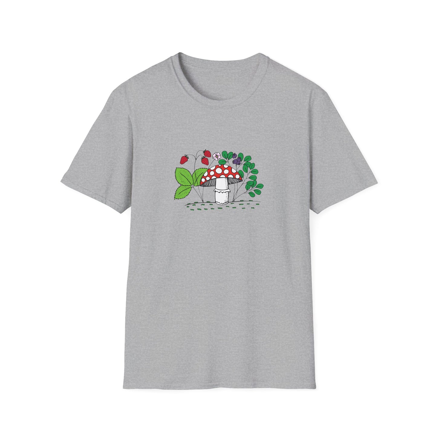 Whimsical Mushroom T-Shirt for Nature Lovers, Casual Tees, Gift for Gardeners, Unisex Softstyle Shirt, Eco-Friendly Apparel