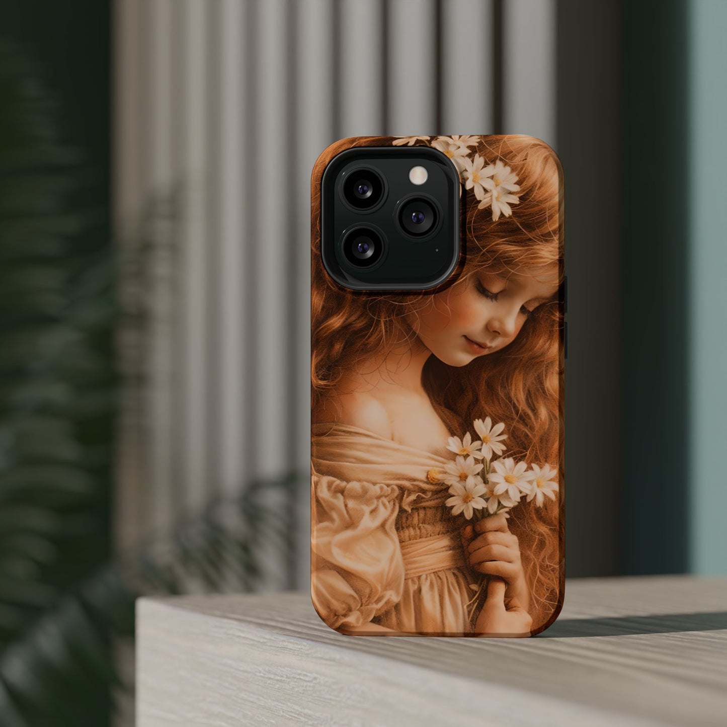 Vintage Floral Girl Magnetic Impact Phone Case — Protective iPhone Cover with Sepia Art