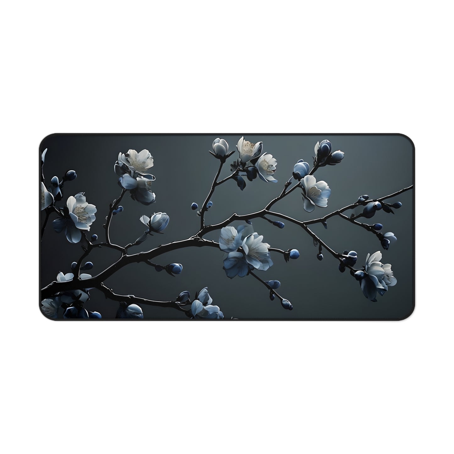 Floral Branch Desk Mat — Dark Blue Cherry Blossom Mouse Pad