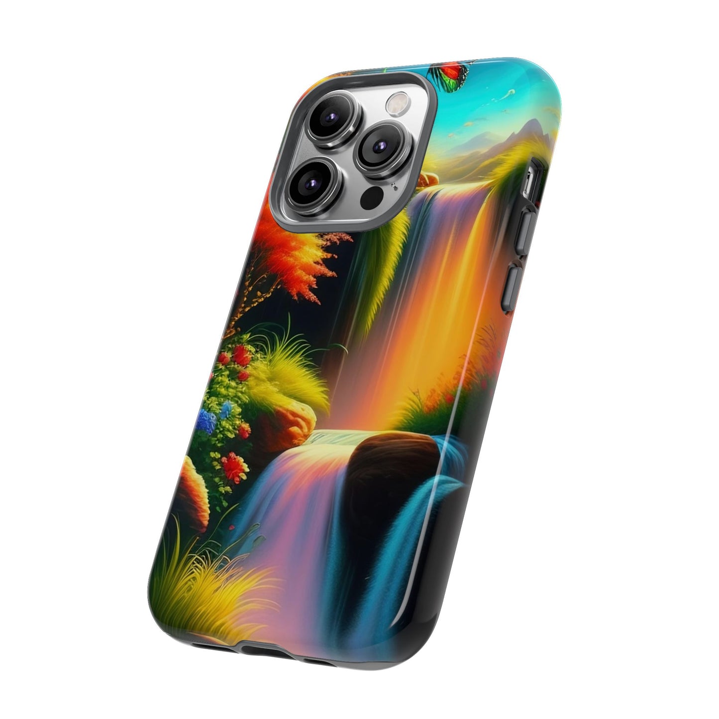 Phone Case - Vibrant Waterfall Landscape with Butterfly | Colorful Nature Protective Case
