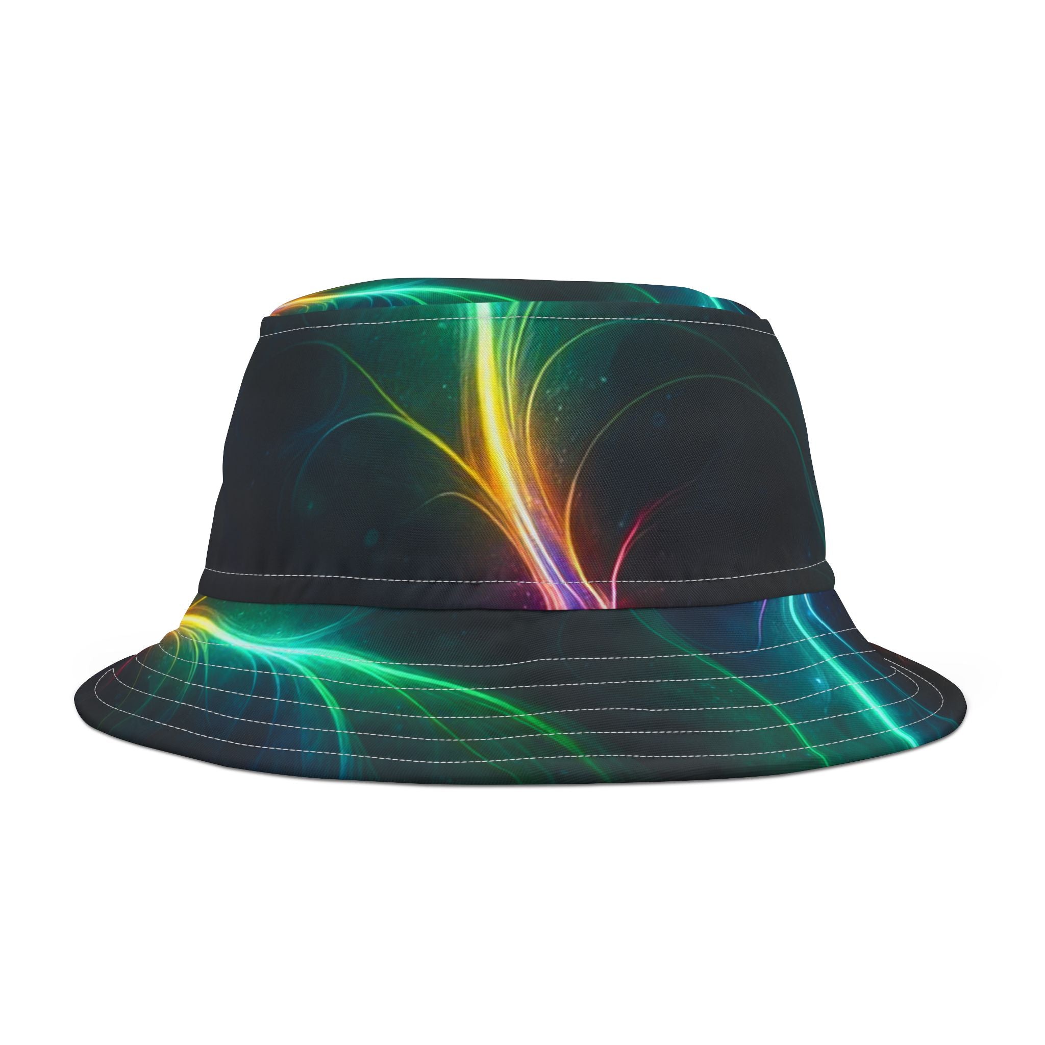 Neon Wave Bucket Hat — Abstract Glow AOP Summer Hat