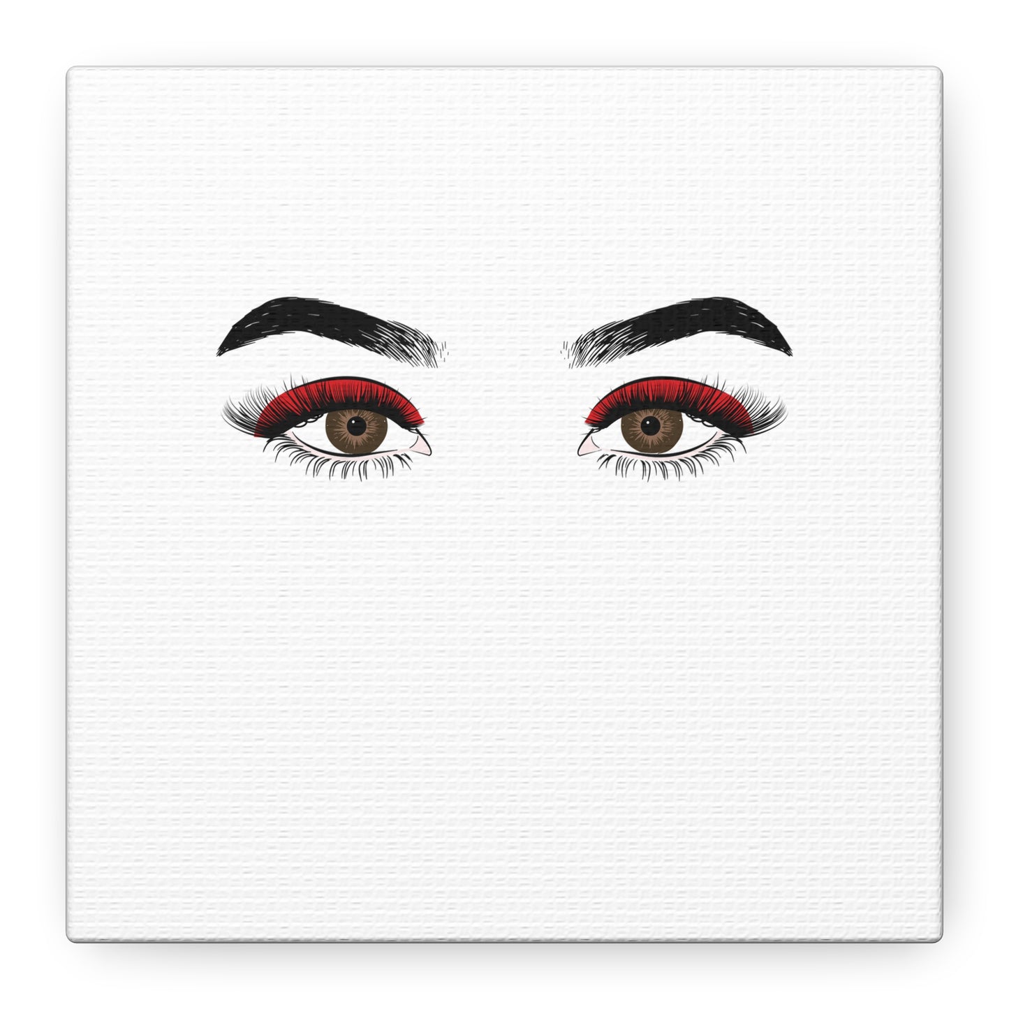 Glam Eyes Matte Canvas Wall Art — Brown Eyes with Red Lashes
