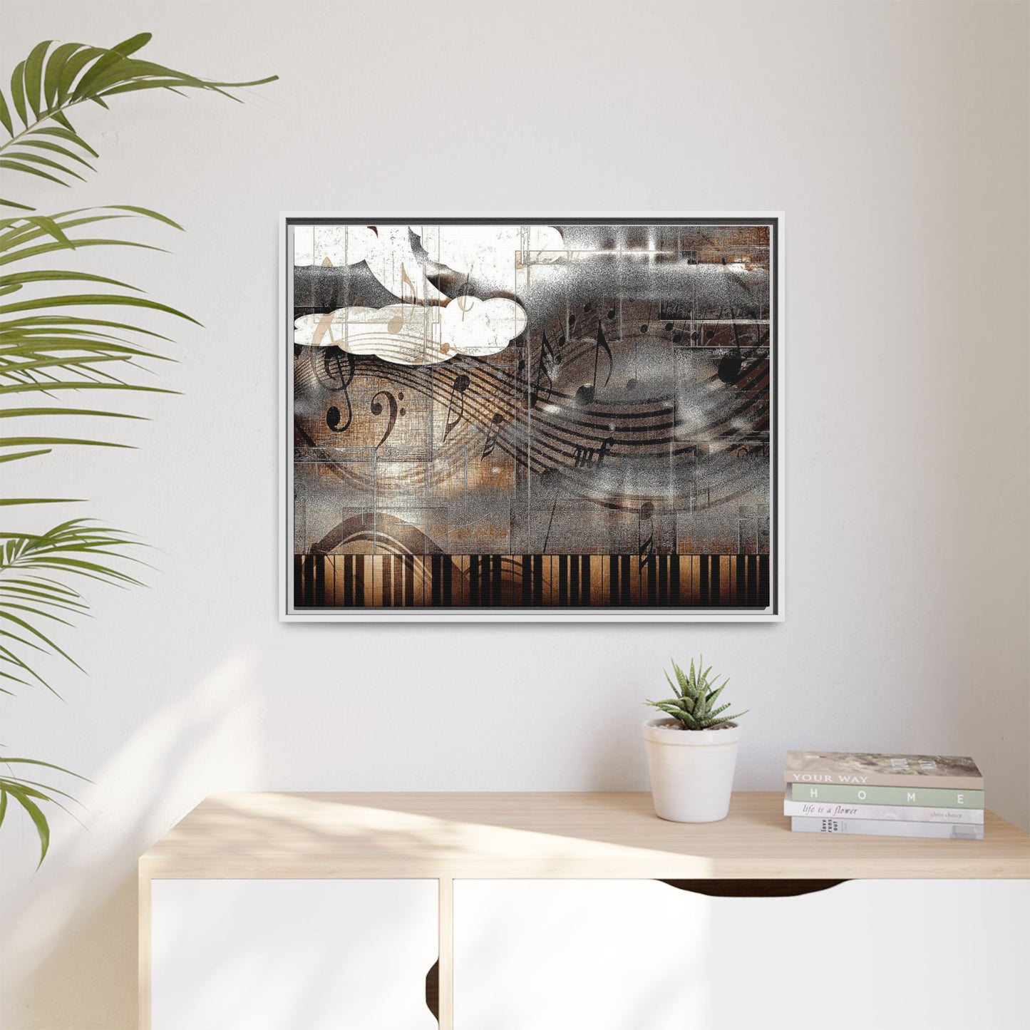 Framed Music Notes Canvas Print — Abstract Vintage Piano & Sheet Music Wall Art