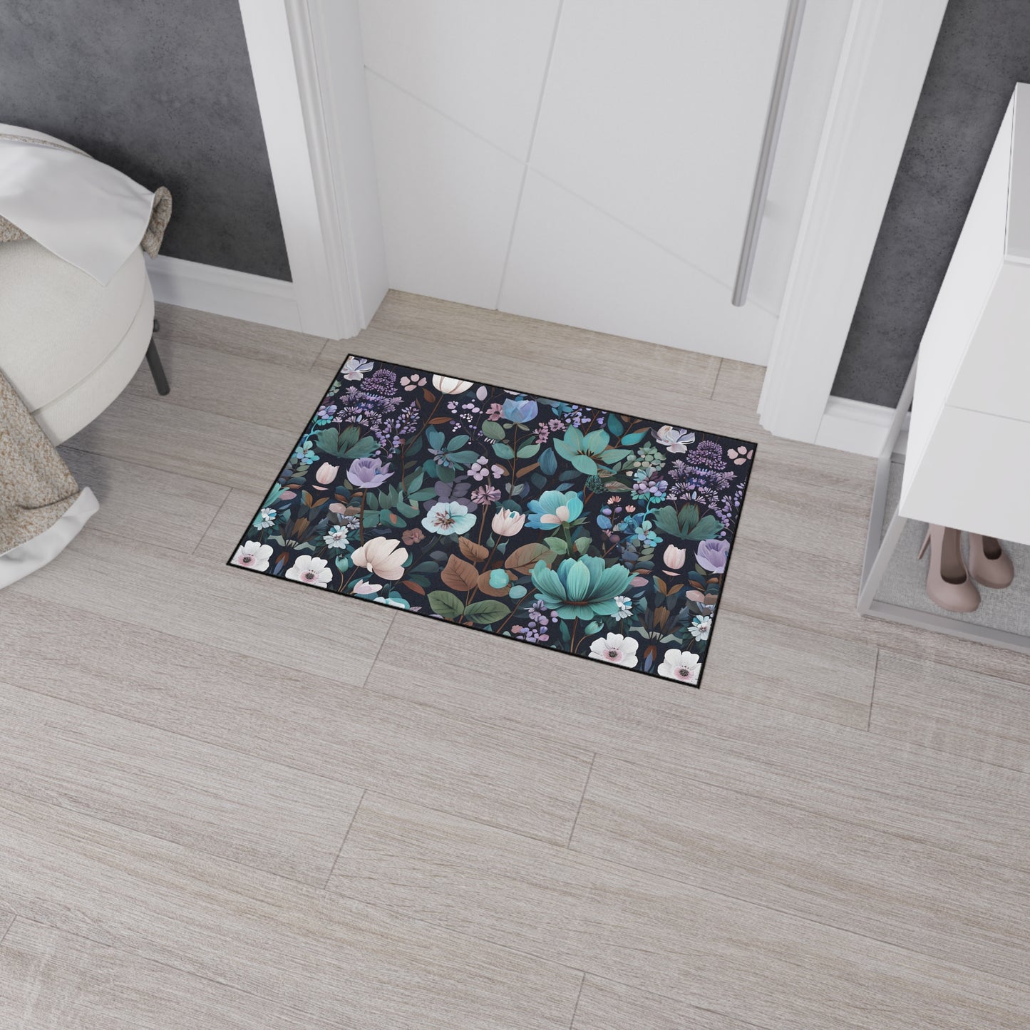 Floral Heavy Duty Floor Mat — Dark Botanical Non-Slip Door Rug
