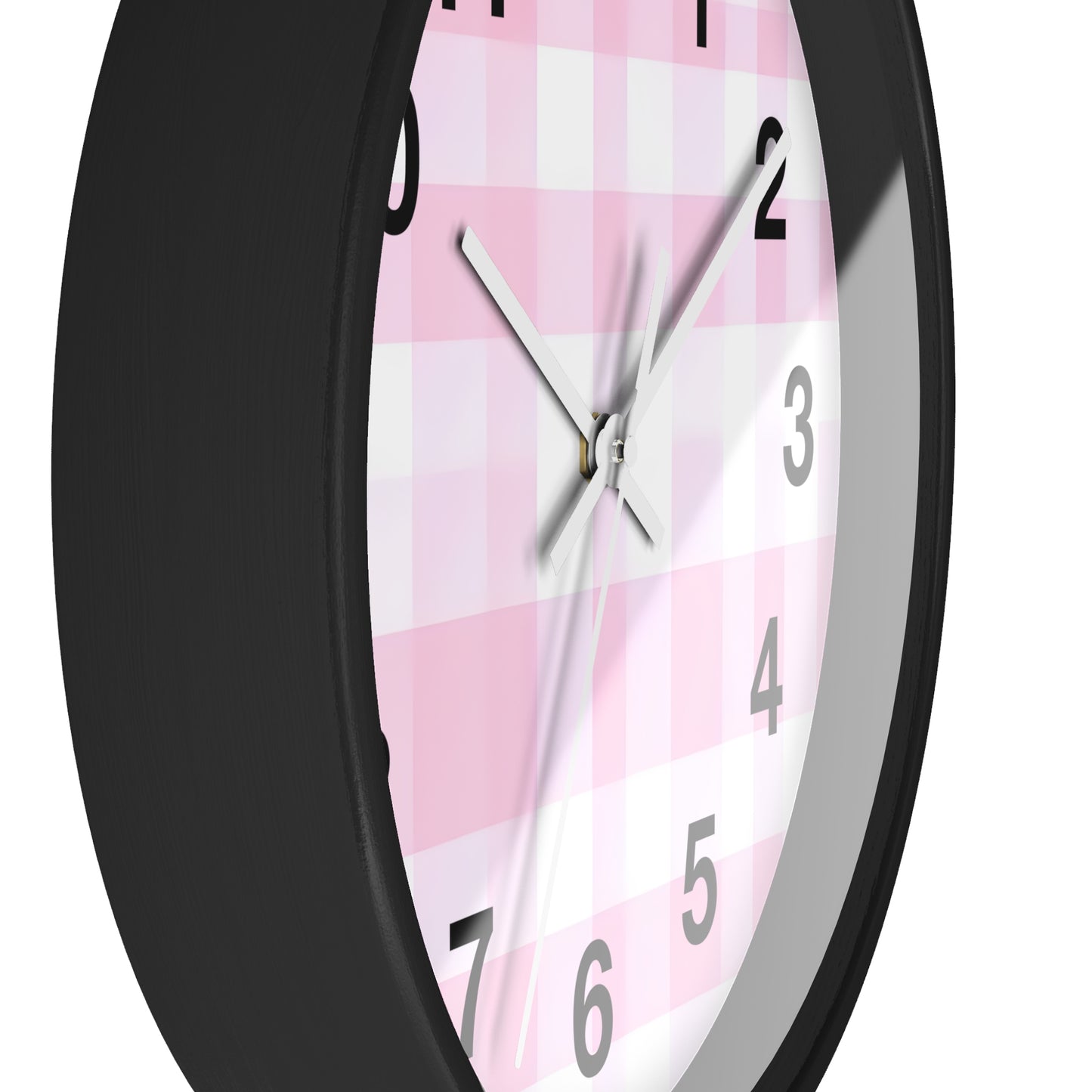 Pink Gingham Wall Clock — Cute Check Pattern Clock for Nursery & Kitchen