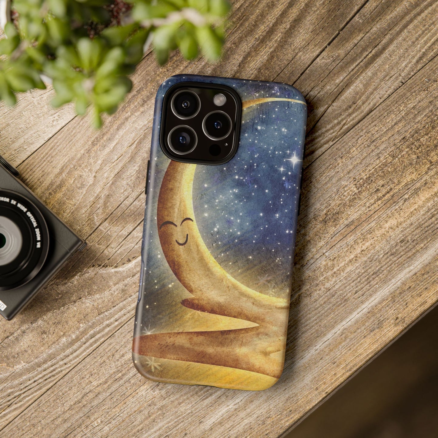 Moonlit Smile Phone Case — Starry Night Crescent Moon iPhone Cover