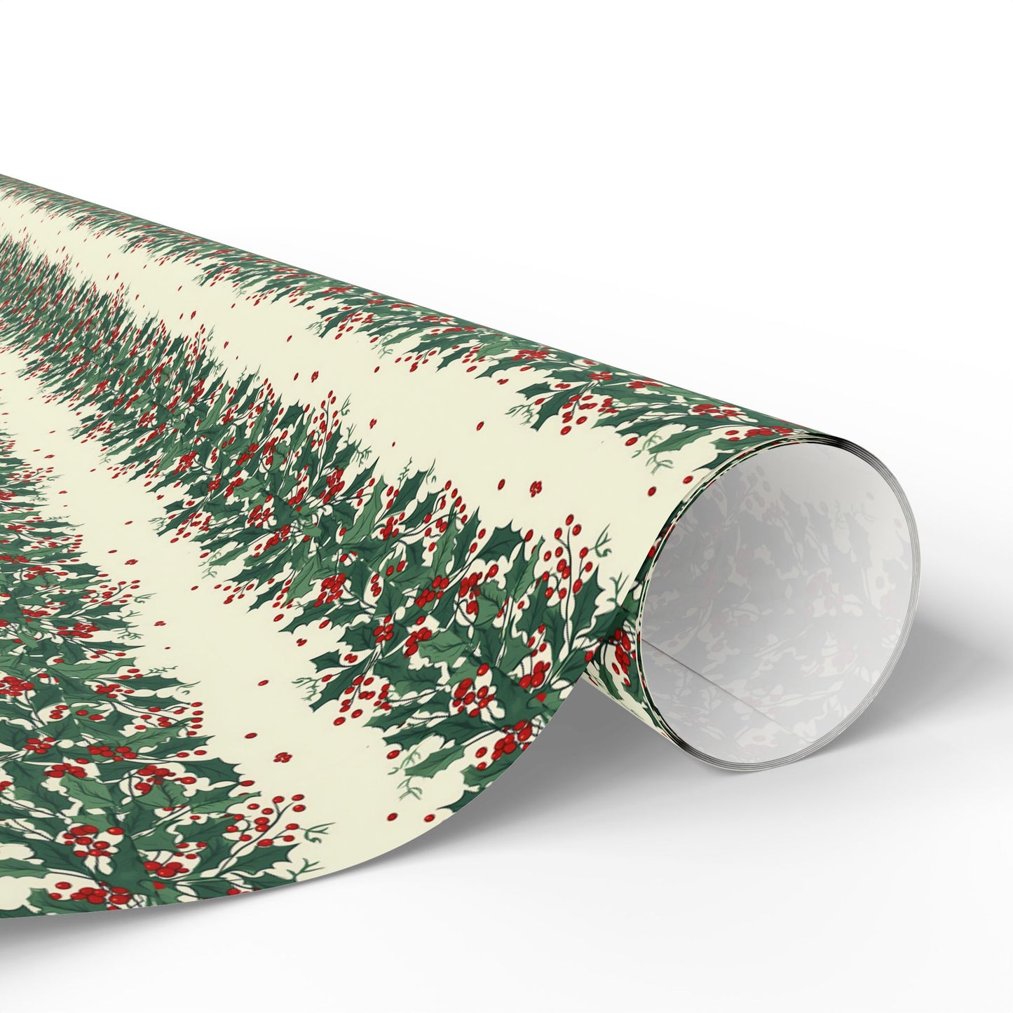 Holiday Pine Sprig Wrapping Paper Roll — Festive Green & Red Gift Wrap