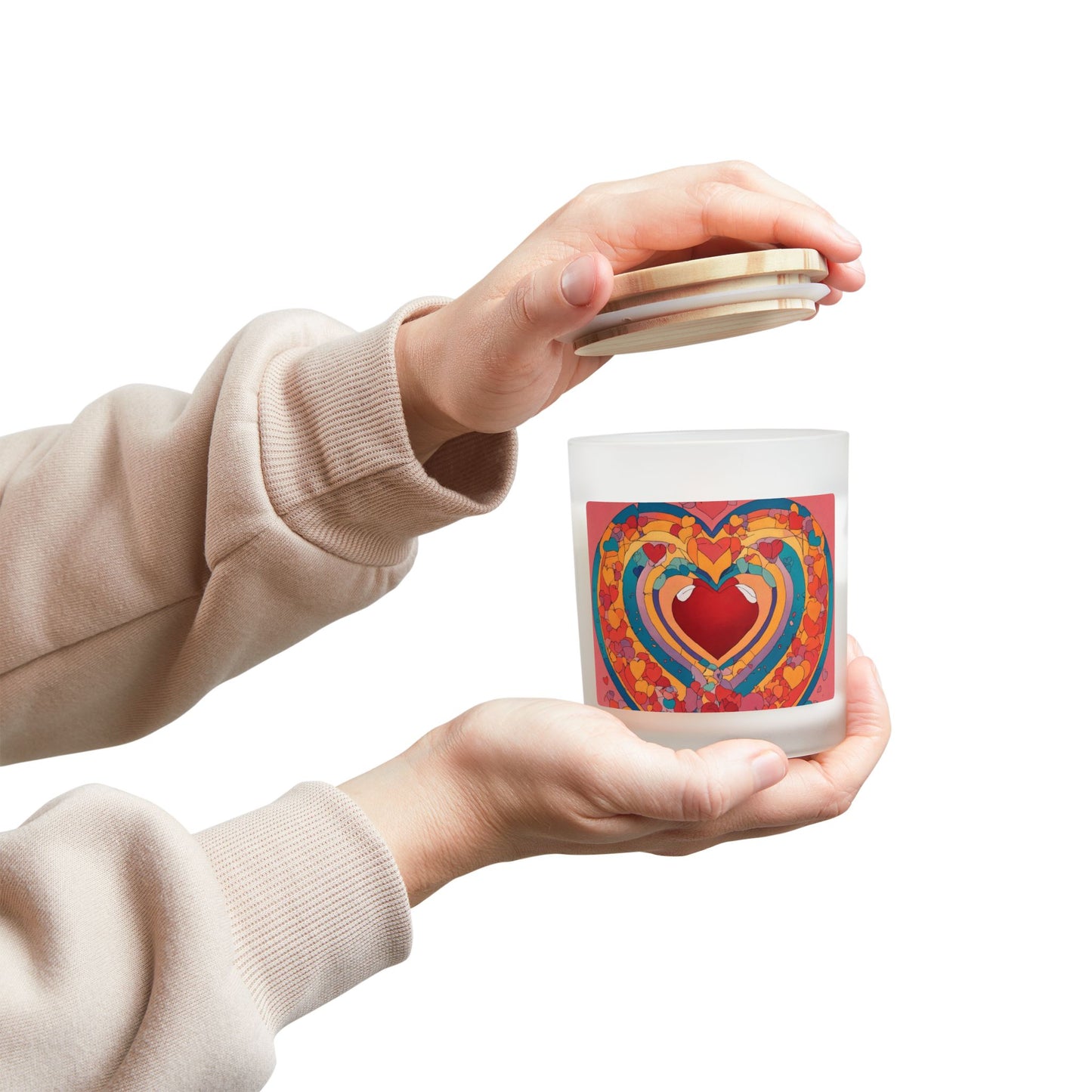 Heart Rainbow Frosted Glass Candle — 11oz Valentine Love Scented Candle